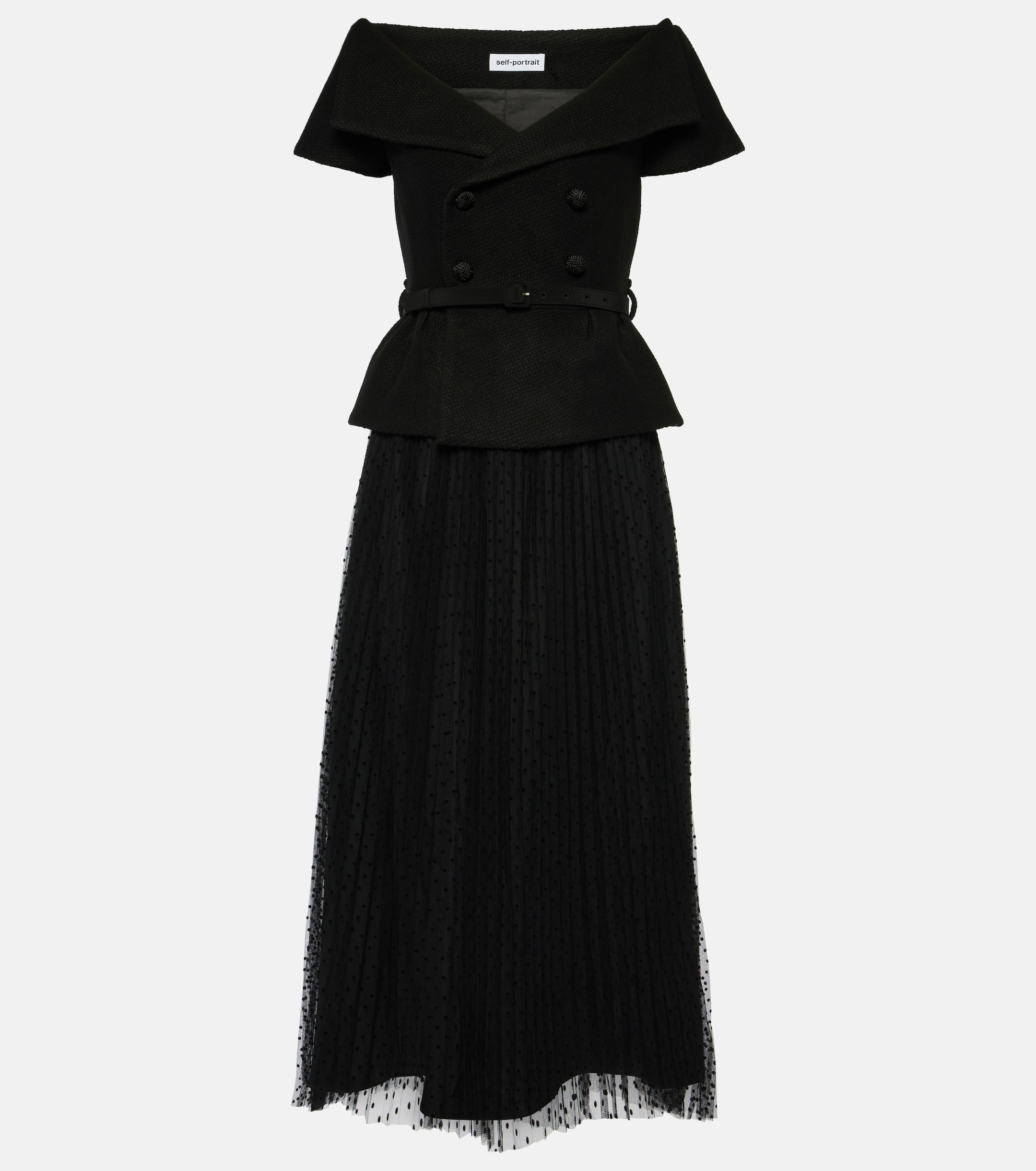 self-portrait Plissé off-shoulder midi dress