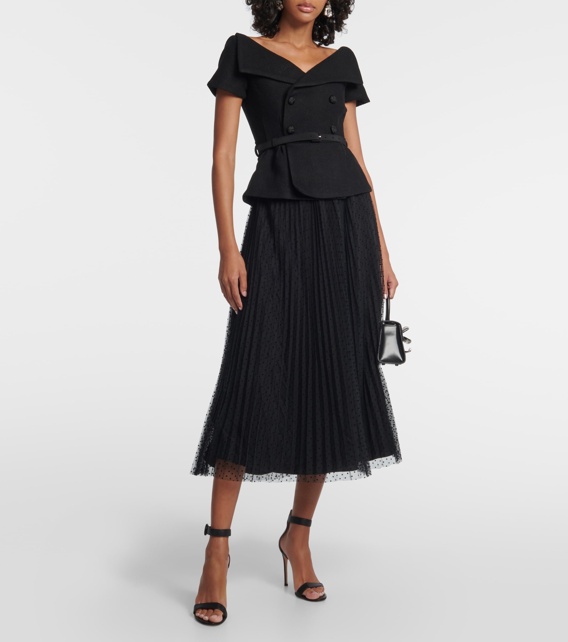 self-portrait Plissé off-shoulder midi dress