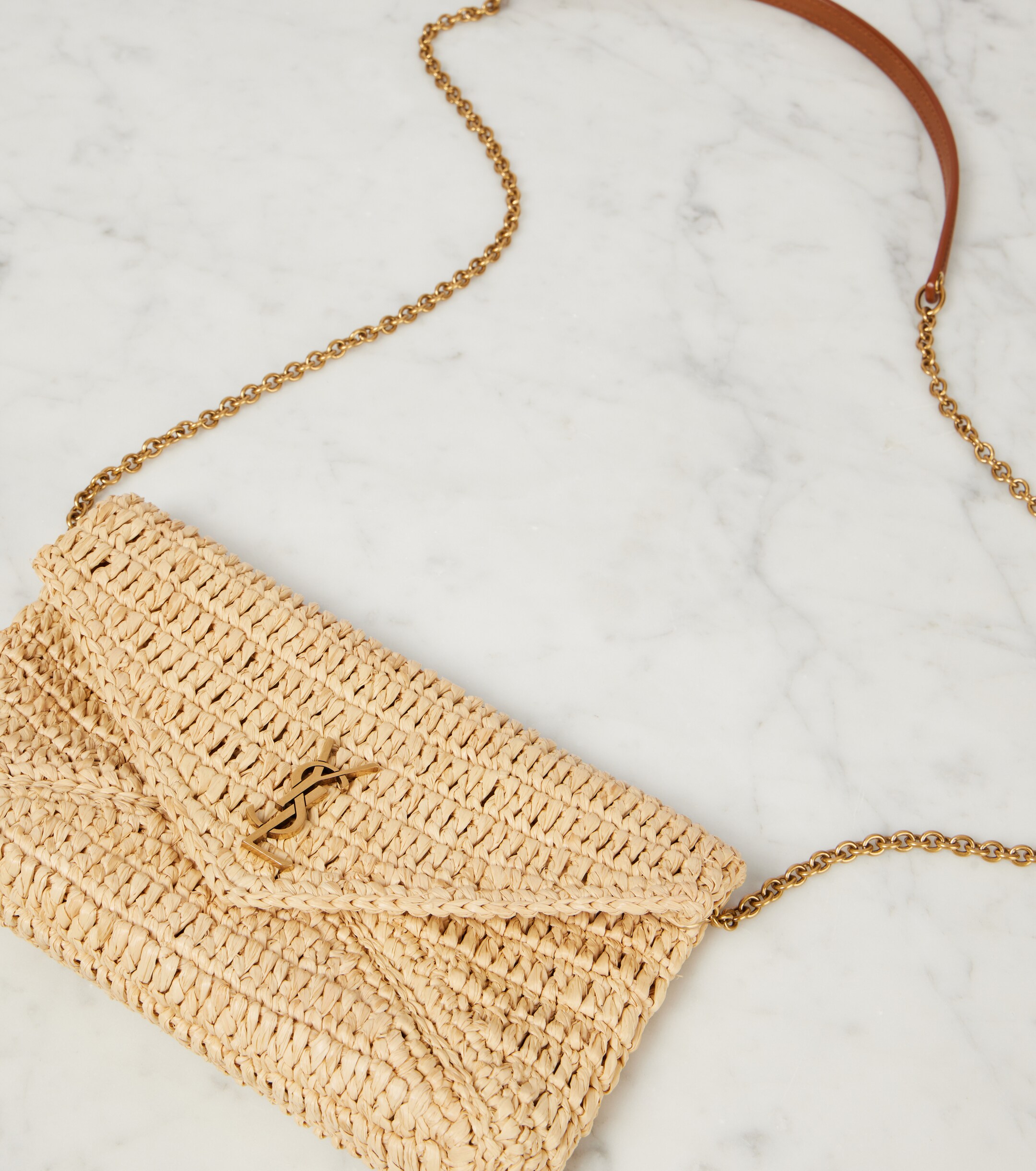 Saint Laurent Cassandre Mini raffia shoulder bag