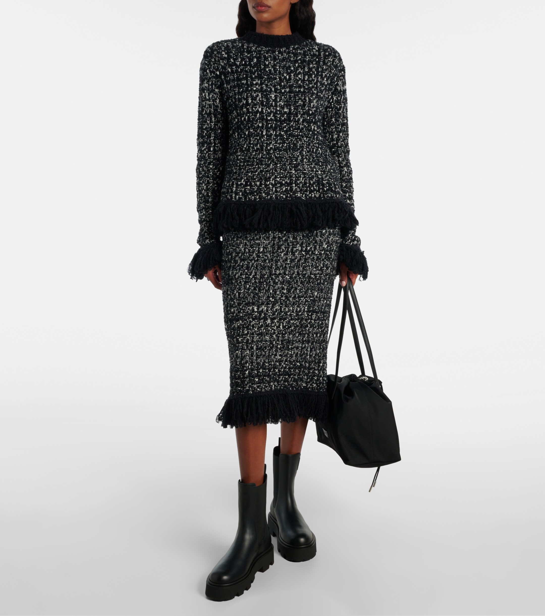 Moncler Fringed wool and cotton-blend cardigan