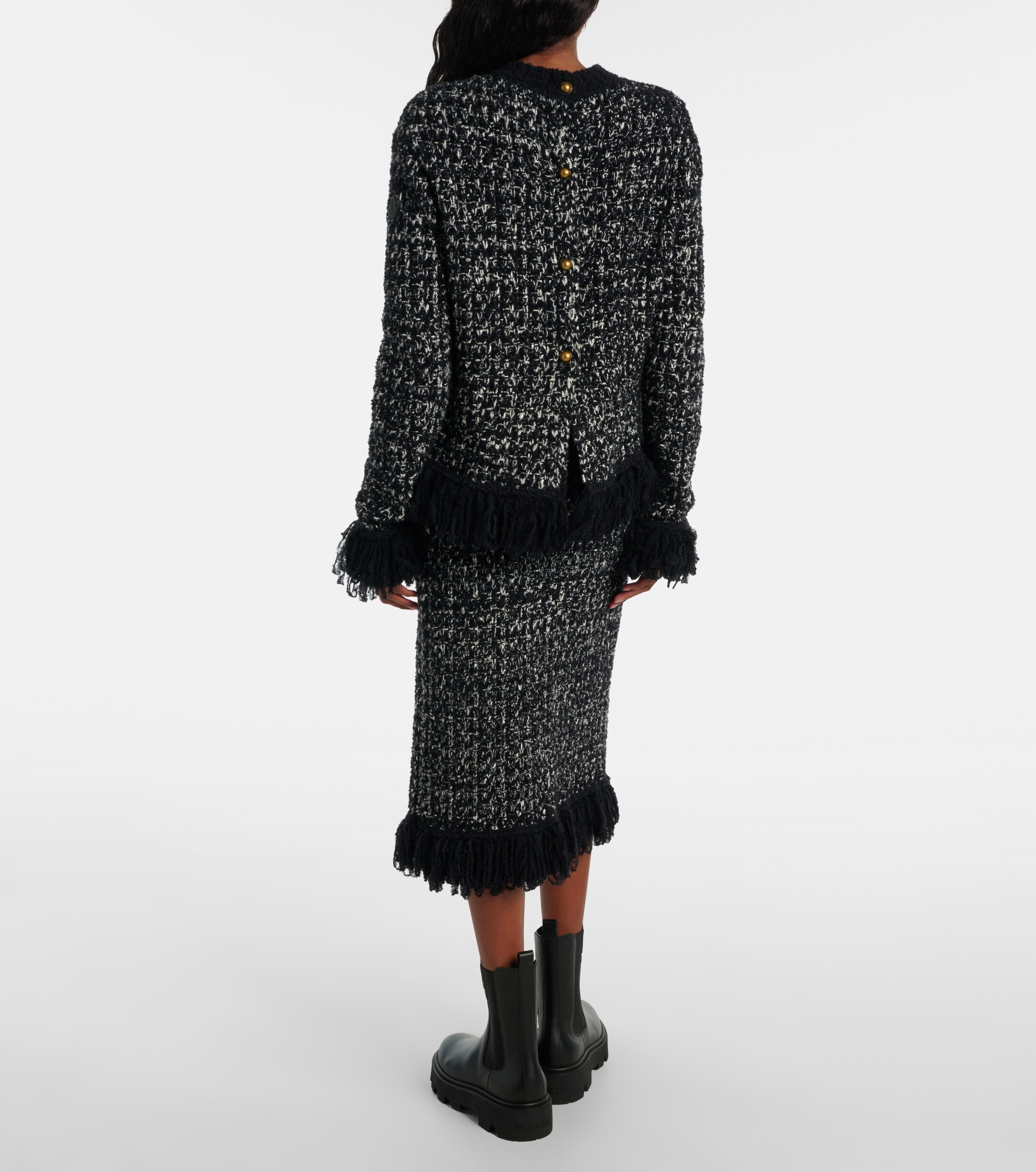 Moncler Fringed wool and cotton-blend cardigan thumbnail