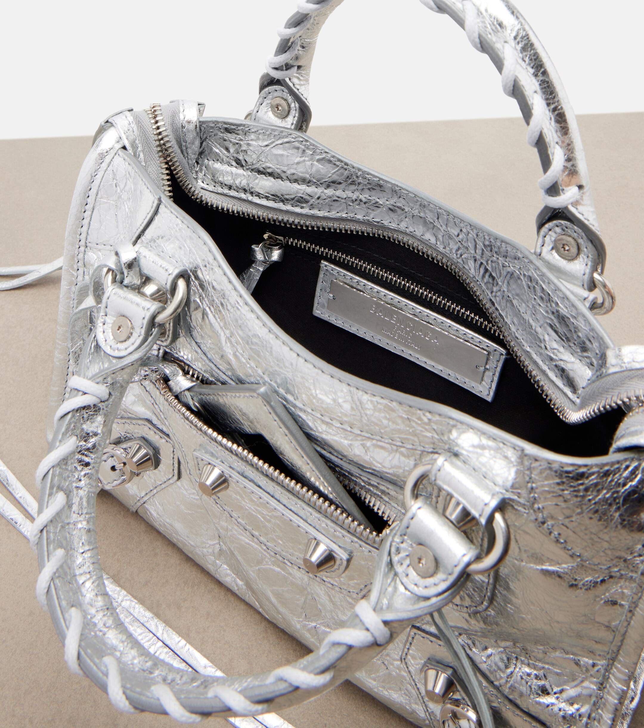 Balenciaga Le City Small metallic leather tote bag