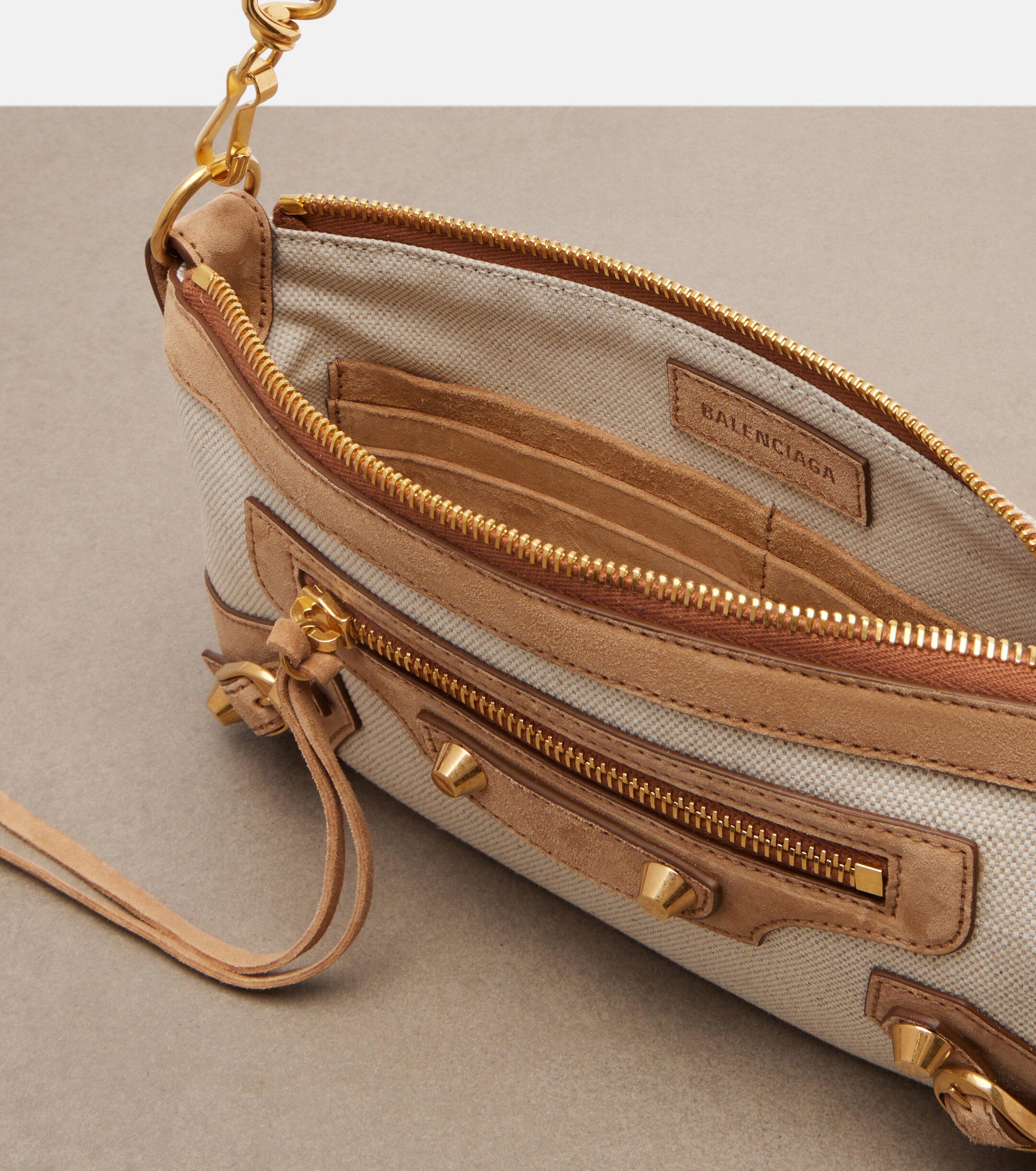 Balenciaga Le City Mini canvas and suede shoulder bag