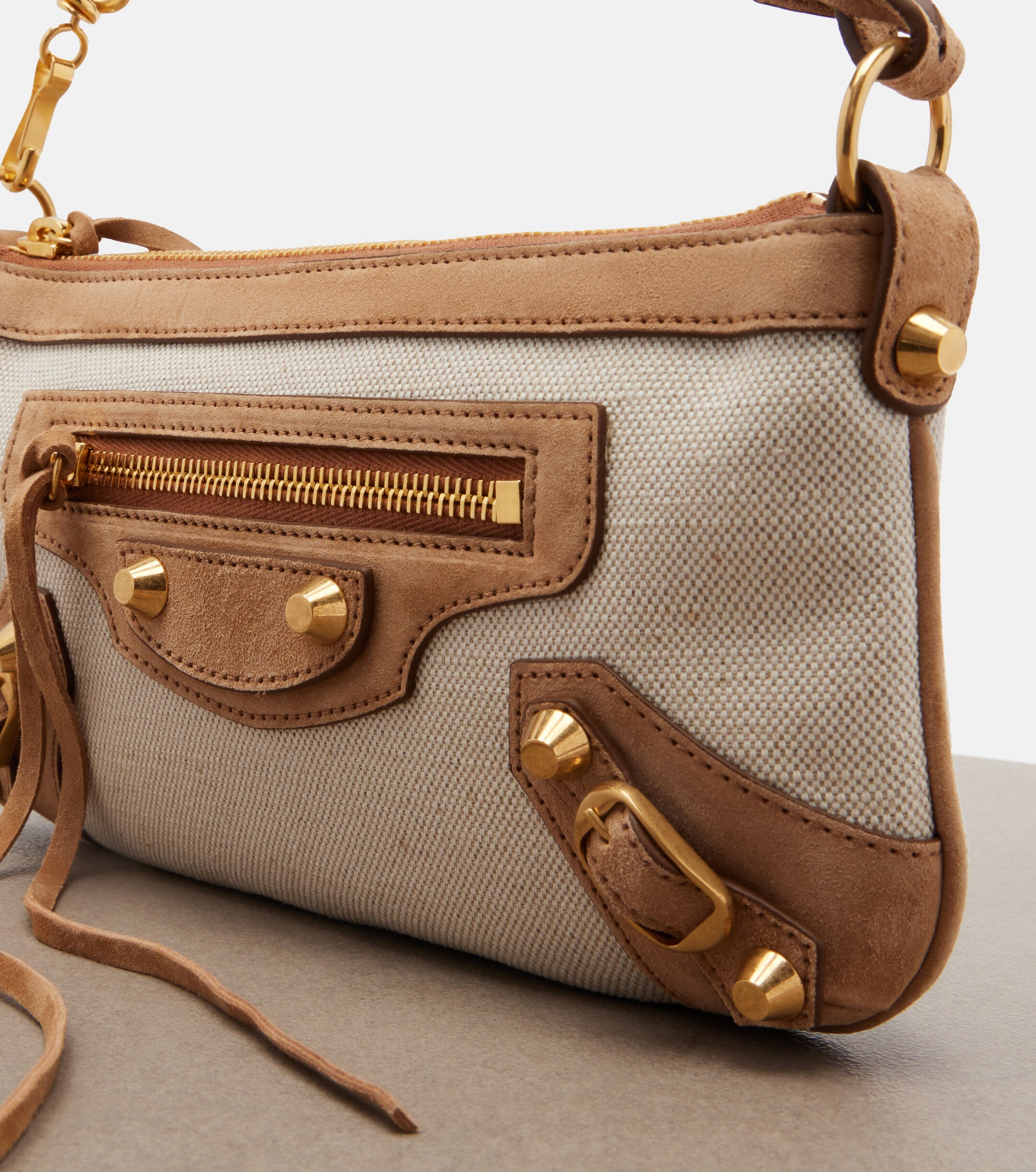 Balenciaga Le City Mini canvas and suede shoulder bag