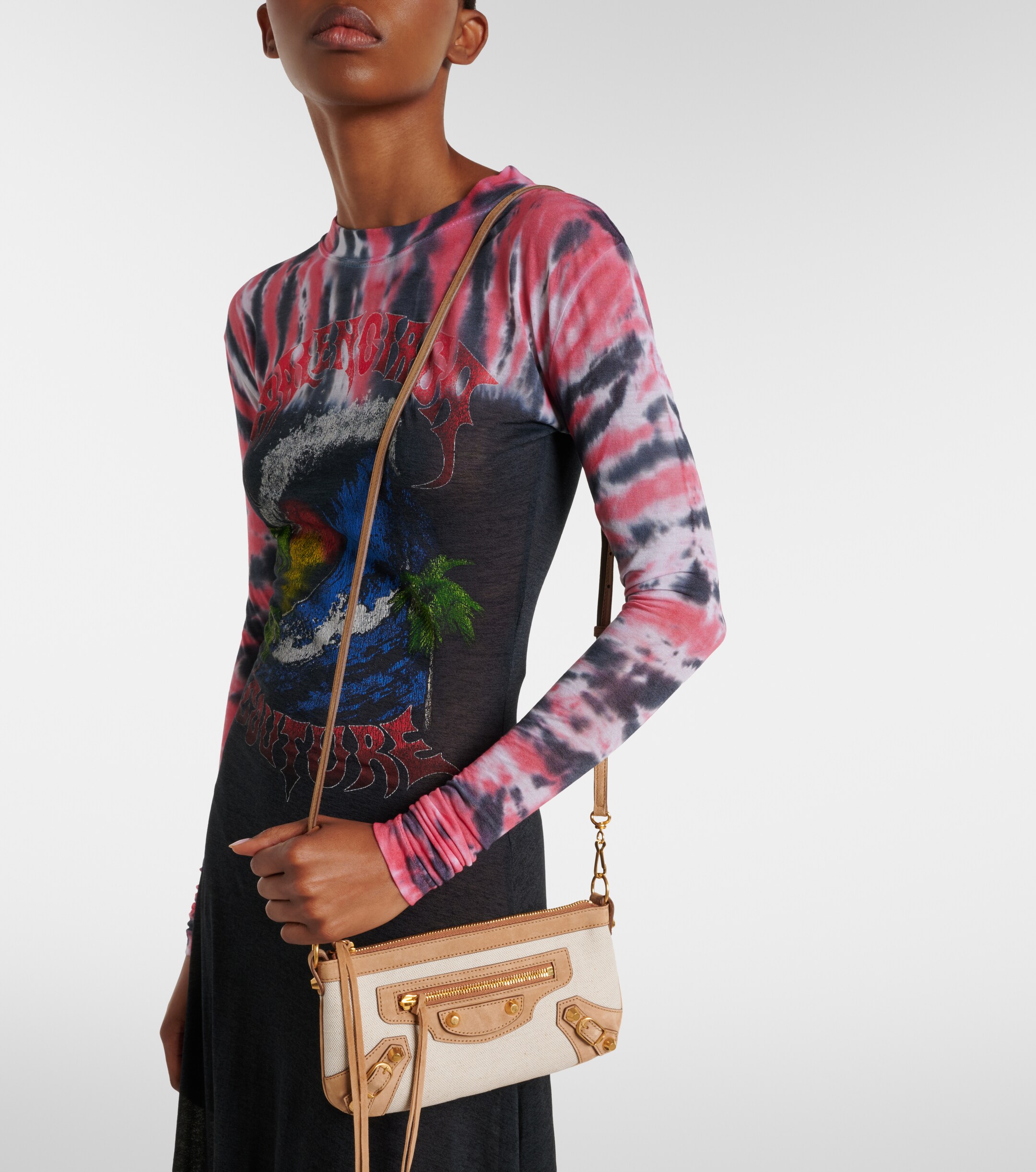 Balenciaga Le City Mini canvas and suede shoulder bag