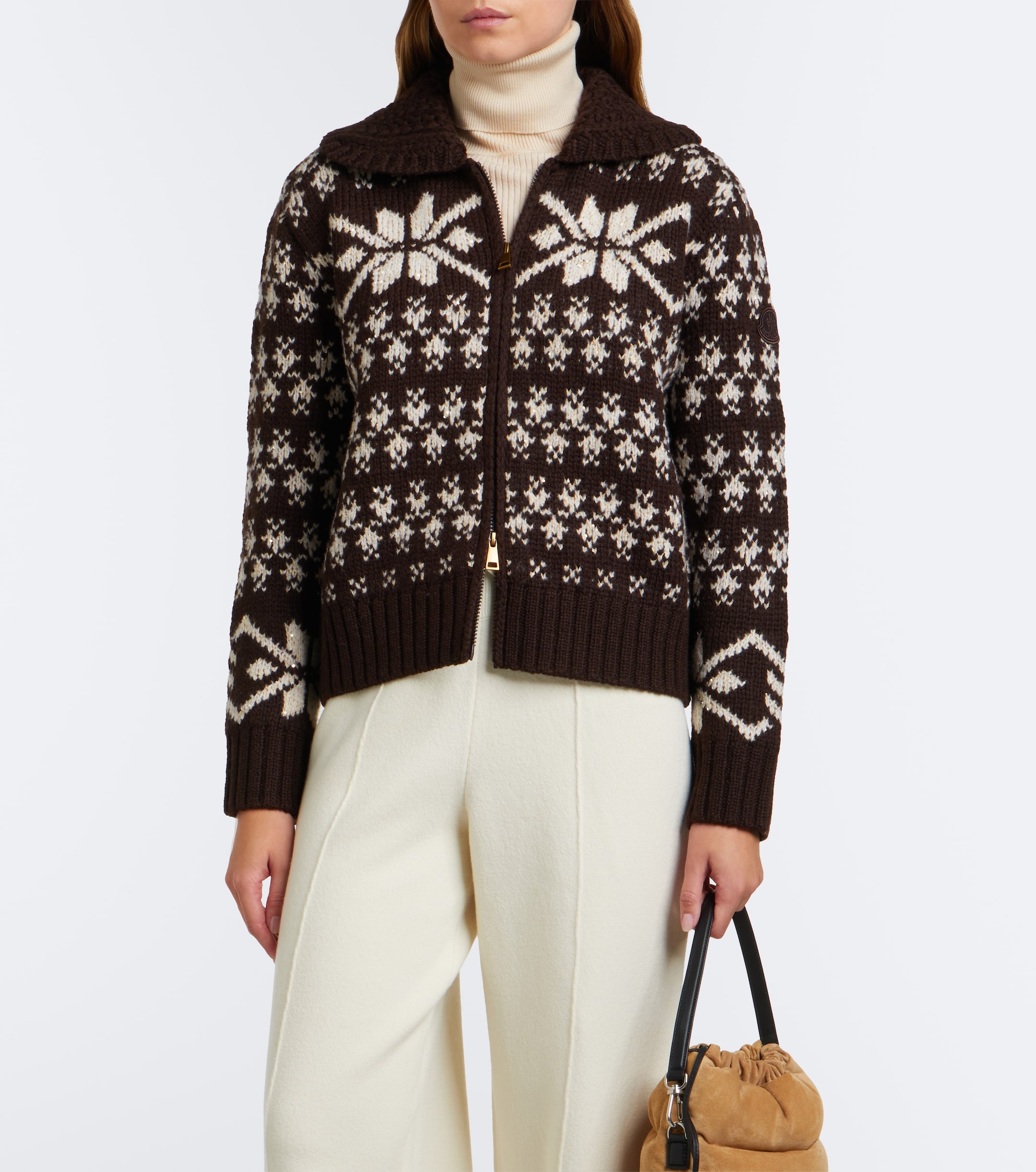 Moncler Moncler Fair Isle sequined wool-blend zip-up cardigan