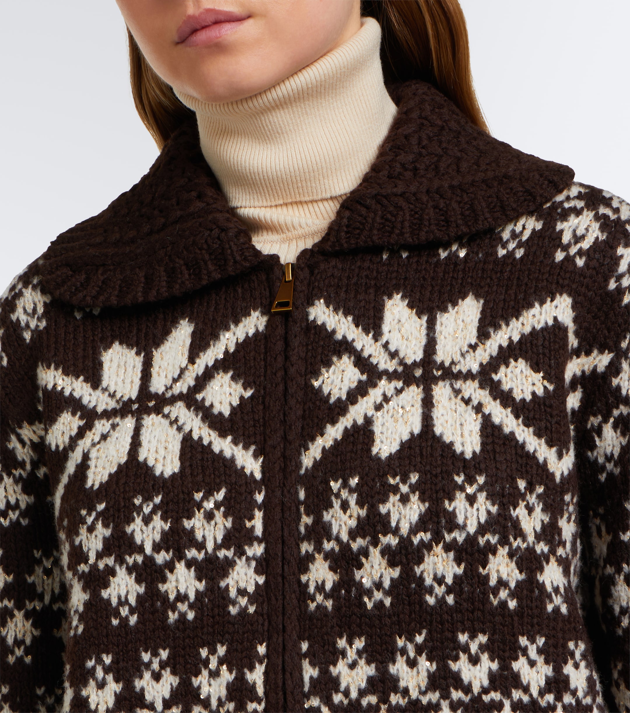 Moncler Moncler Fair Isle sequined wool-blend zip-up cardigan