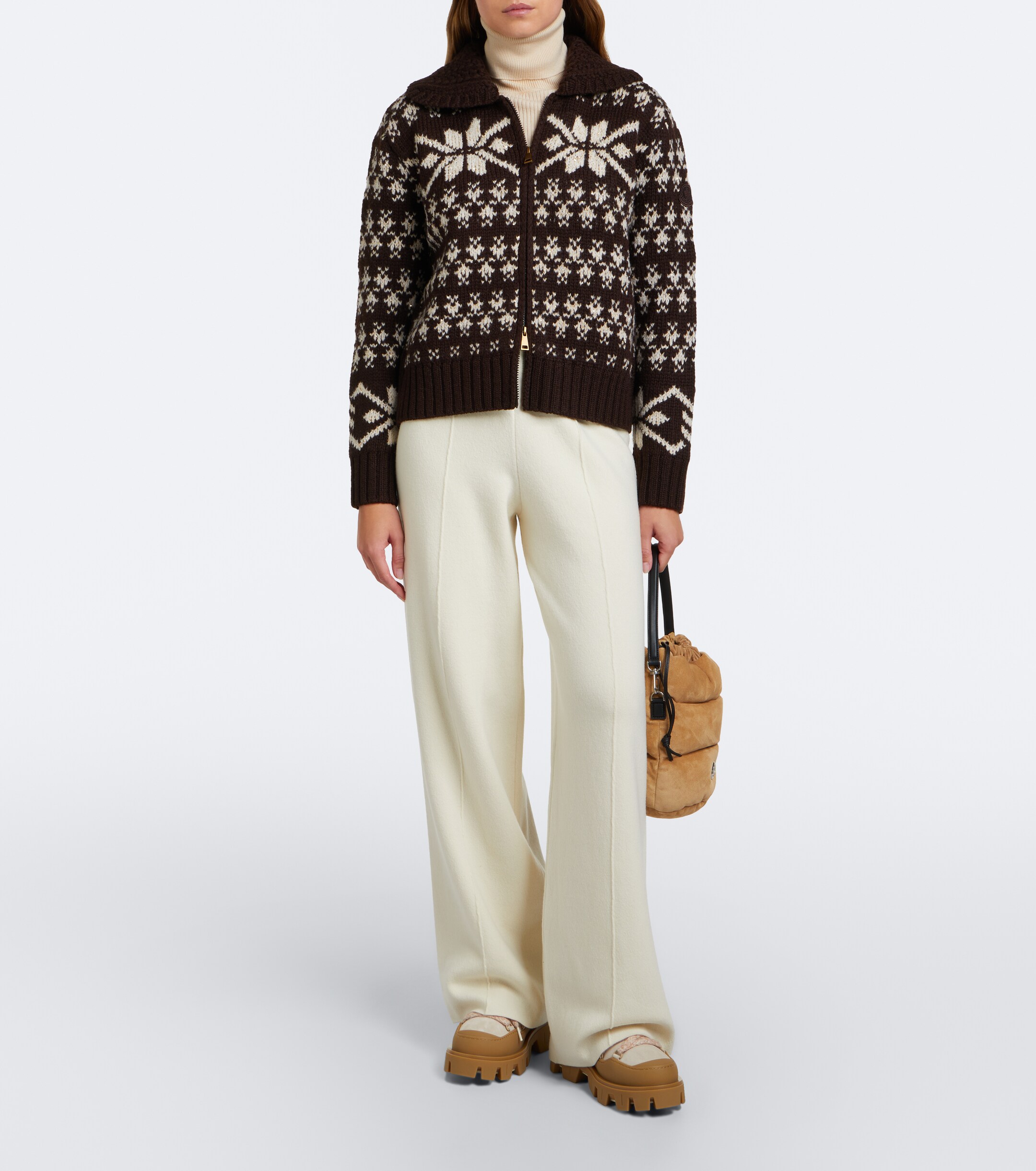 Moncler Moncler Fair Isle sequined wool-blend zip-up cardigan