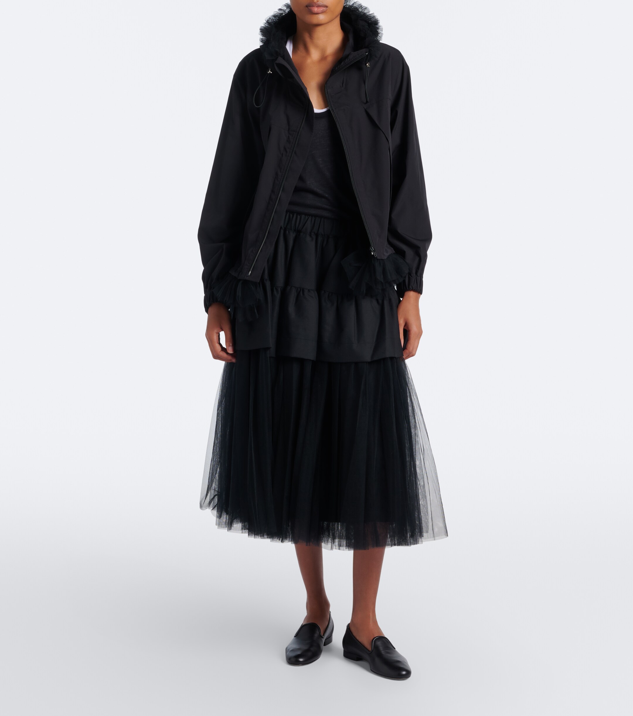 Noir Kei Ninomiya Noir Kei Ninomiya Tiered wool and tulle midi skirt
