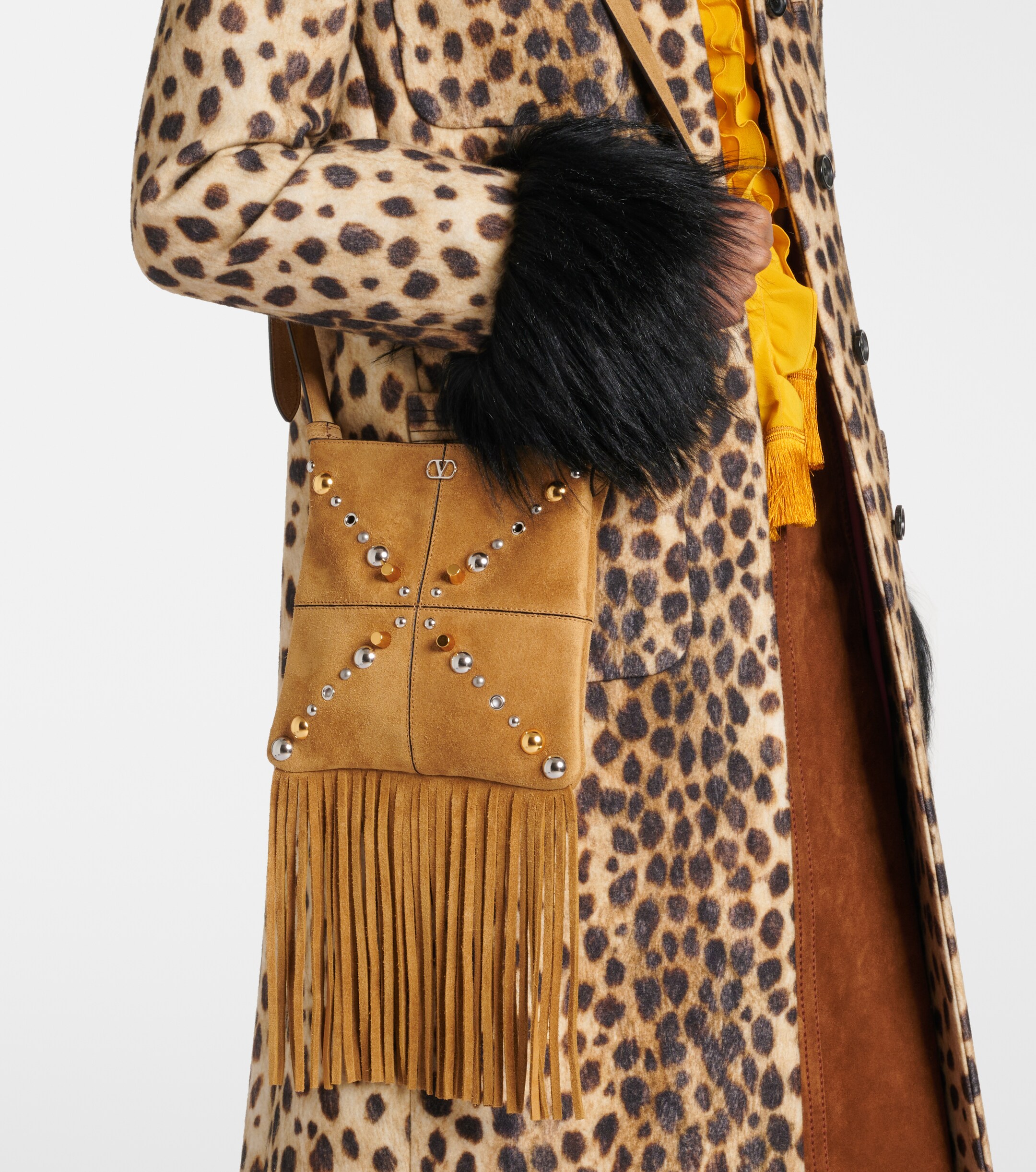 Valentino Garavani Nellcôte Small fringed suede shoulder bag thumbnail