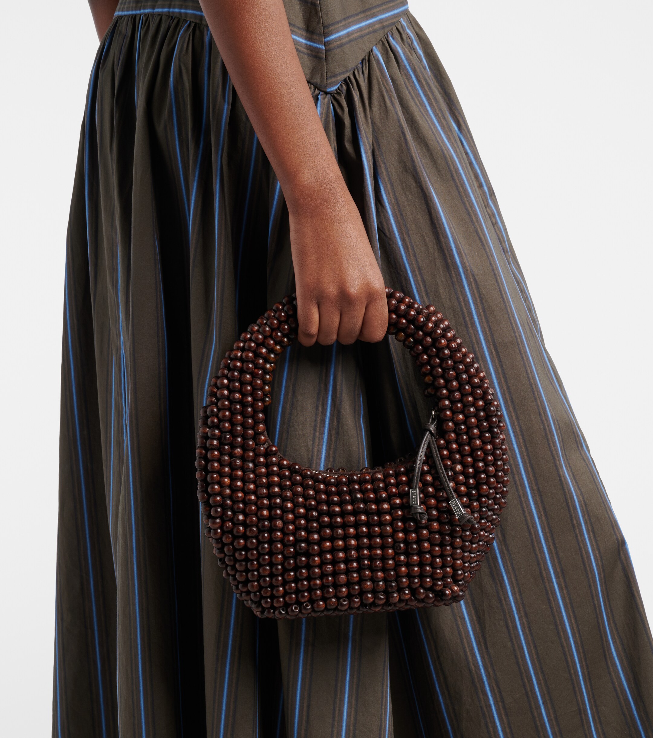 Staud Reef Small beaded leather-trimmed top-handle bag