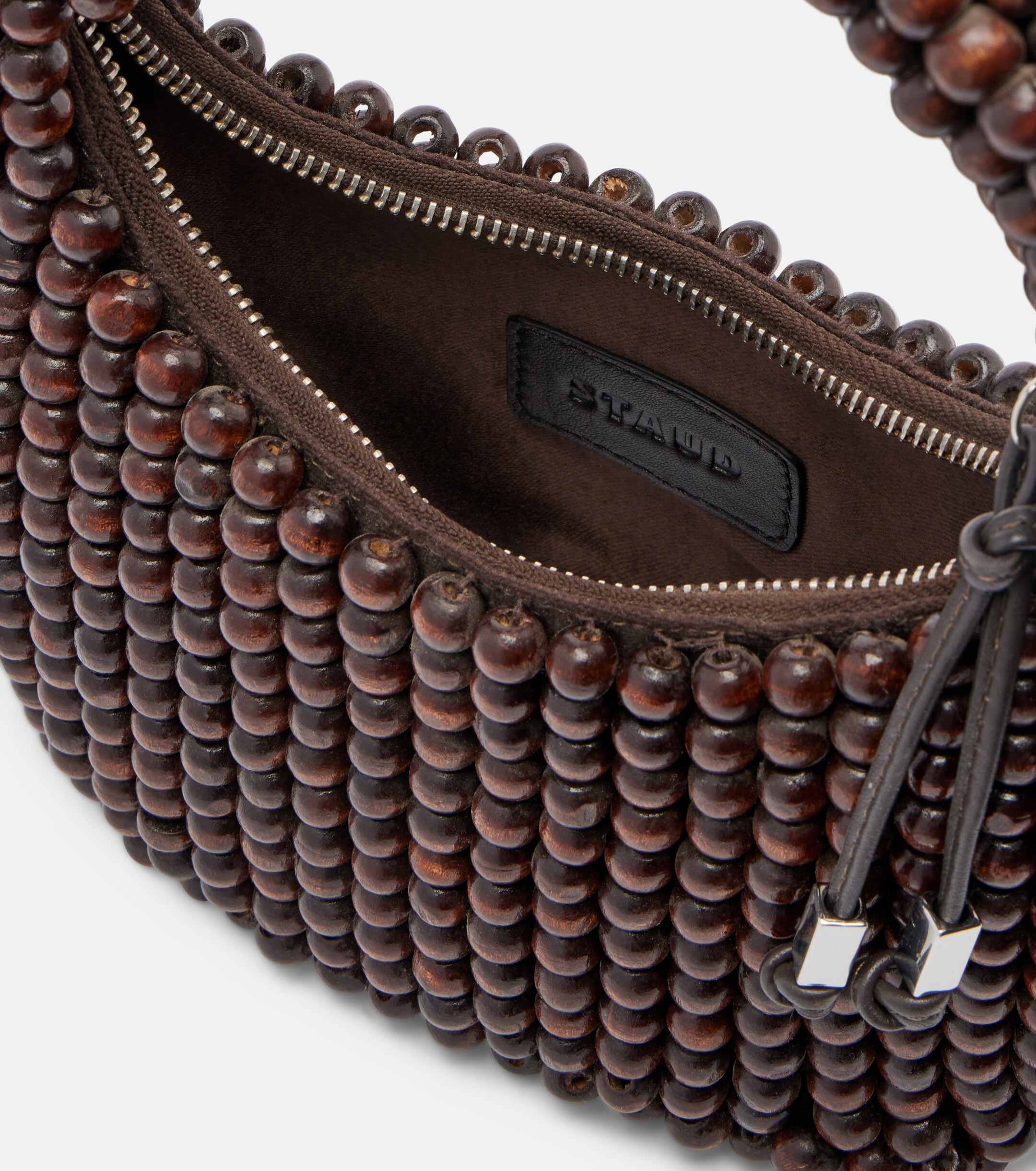 Staud Reef Small beaded leather-trimmed top-handle bag