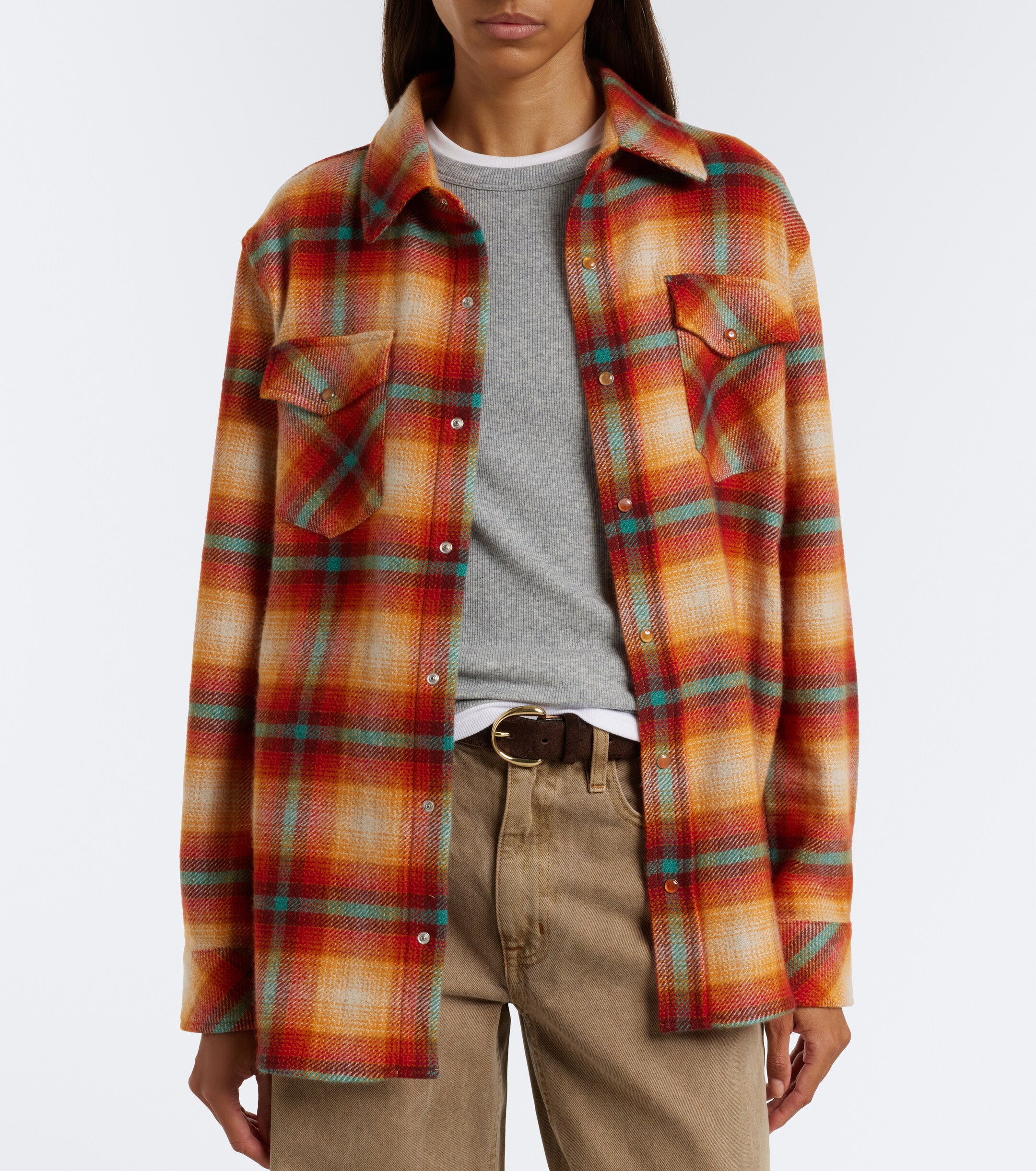 God's True Cashmere God's True Cashmere Red Sun Shadow plaid cashmere shirt