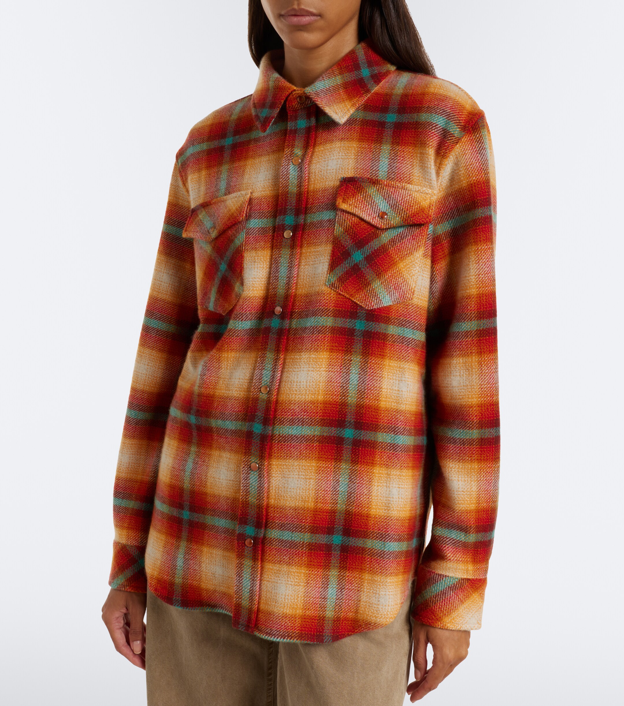 God's True Cashmere God's True Cashmere Red Sun Shadow plaid cashmere shirt