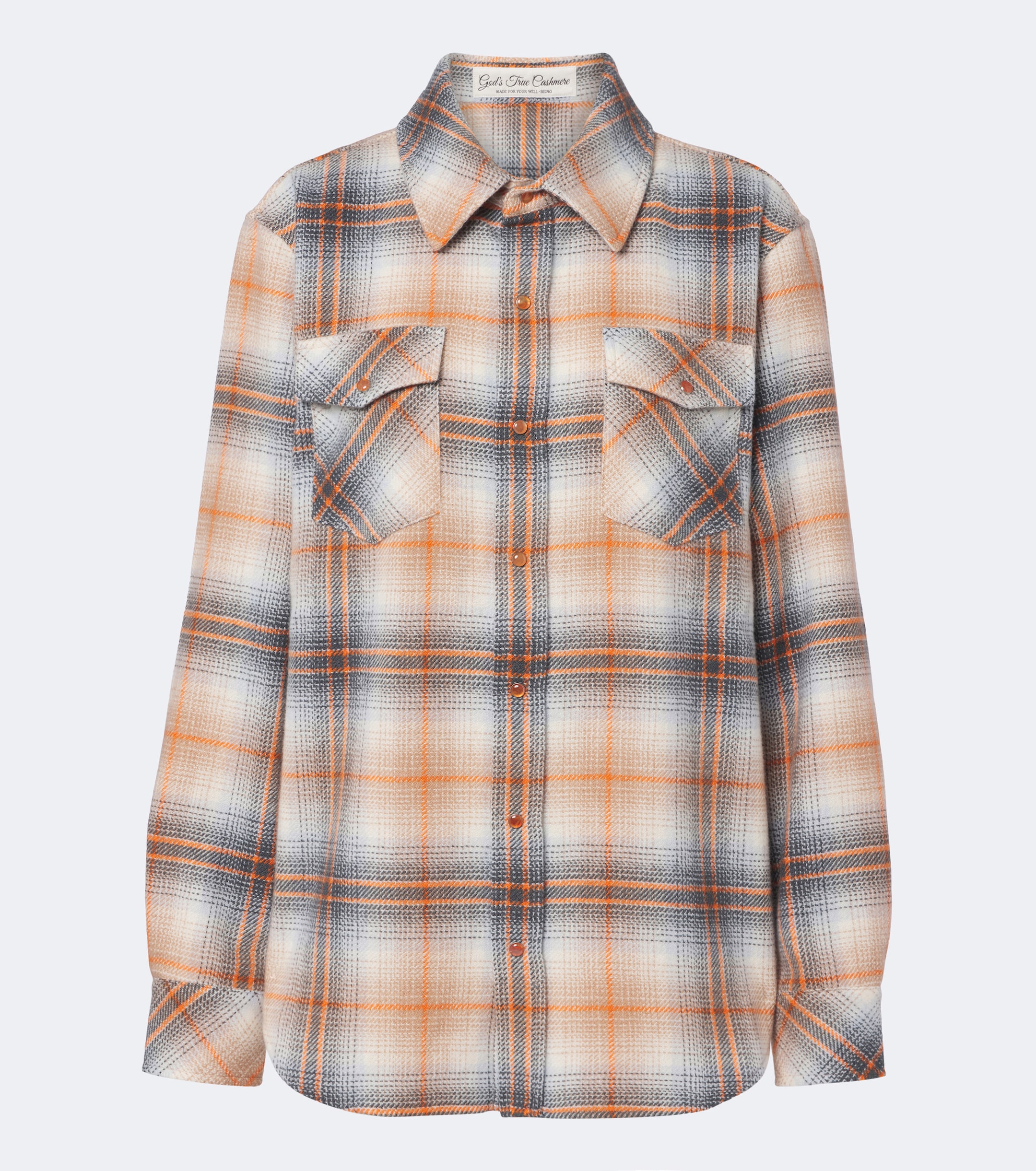 God's True Cashmere God's True Cashmere Ironwood plaid cashmere shirt with carnelians