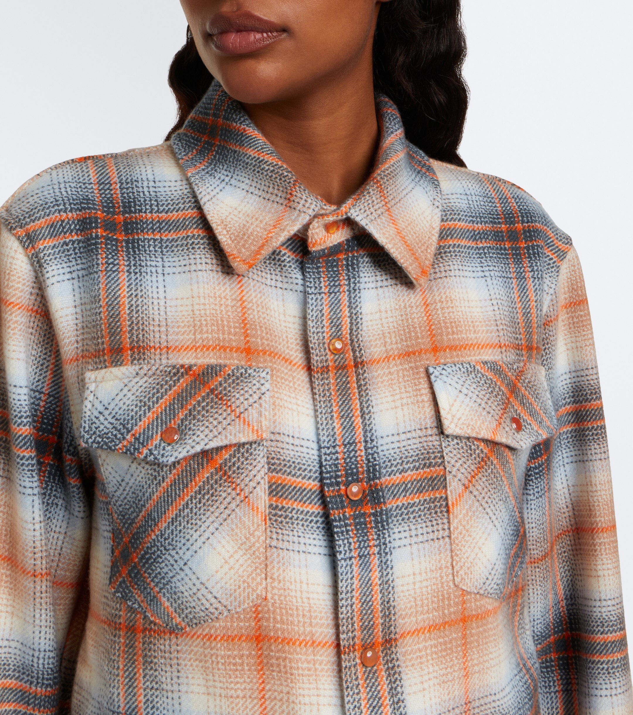 God's True Cashmere God's True Cashmere Ironwood plaid cashmere shirt with carnelians