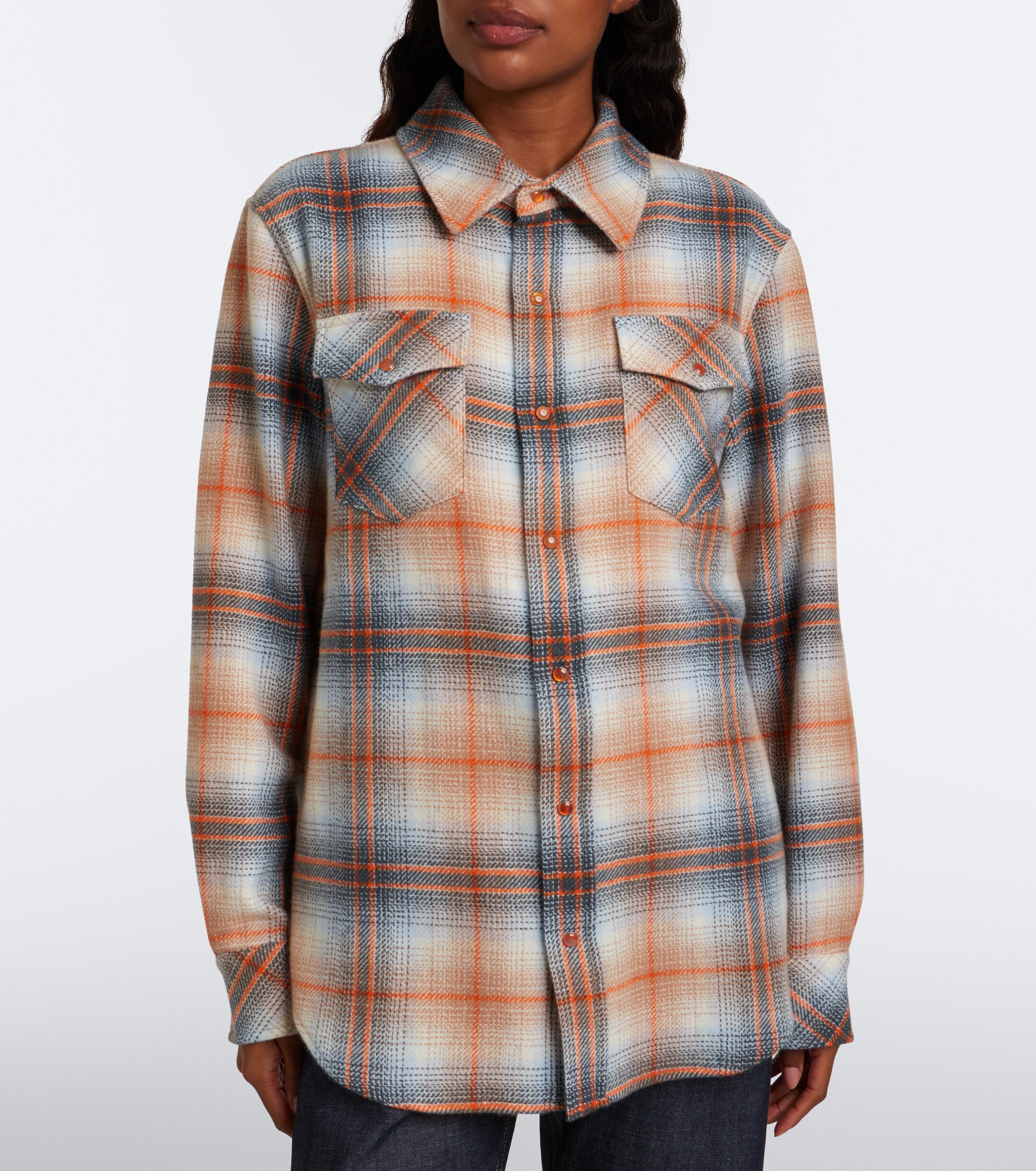 God's True Cashmere God's True Cashmere Ironwood plaid cashmere shirt with carnelians