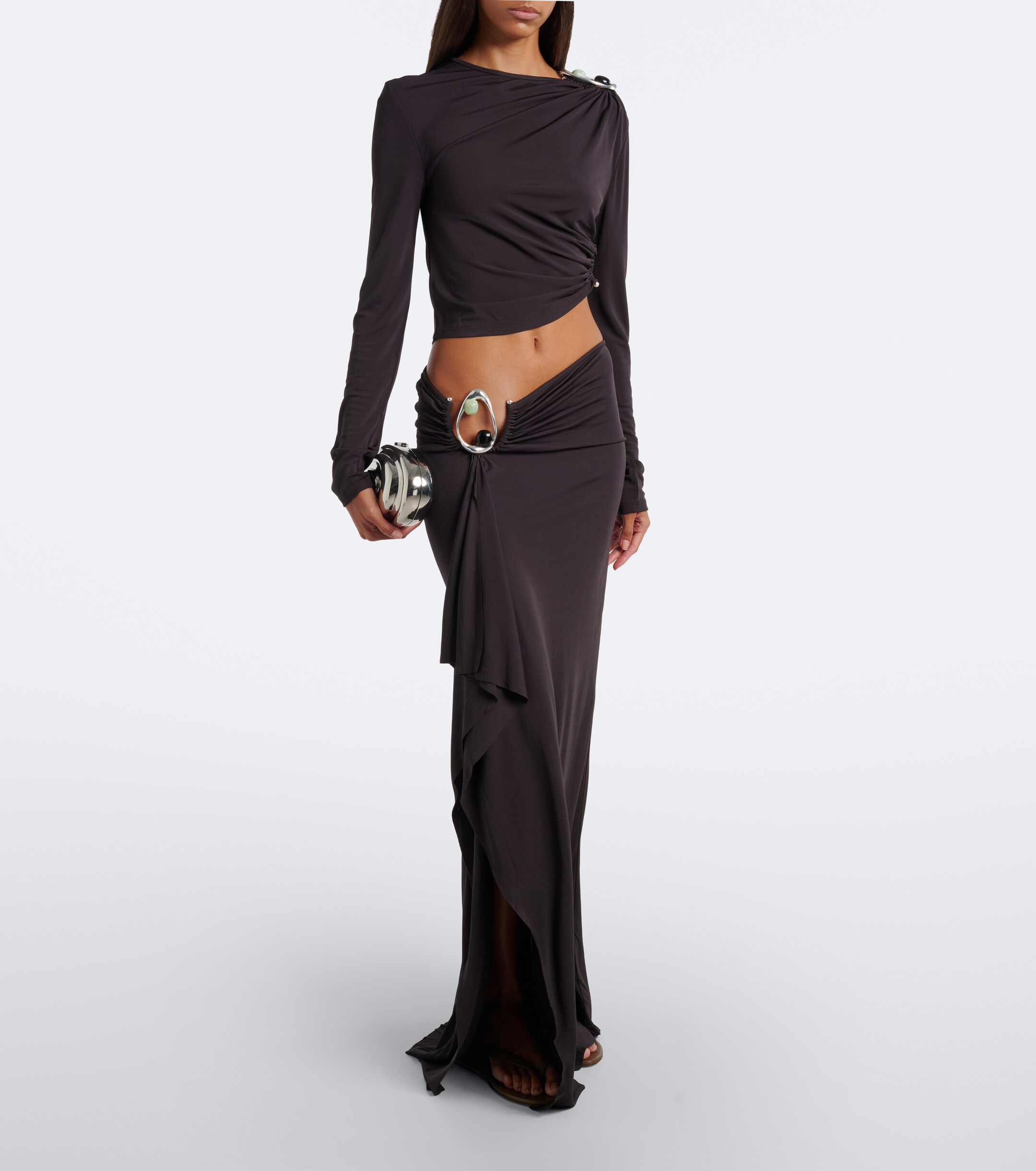 Christopher Esber Christopher Esber Orica Crystal gathered jersey maxi skirt