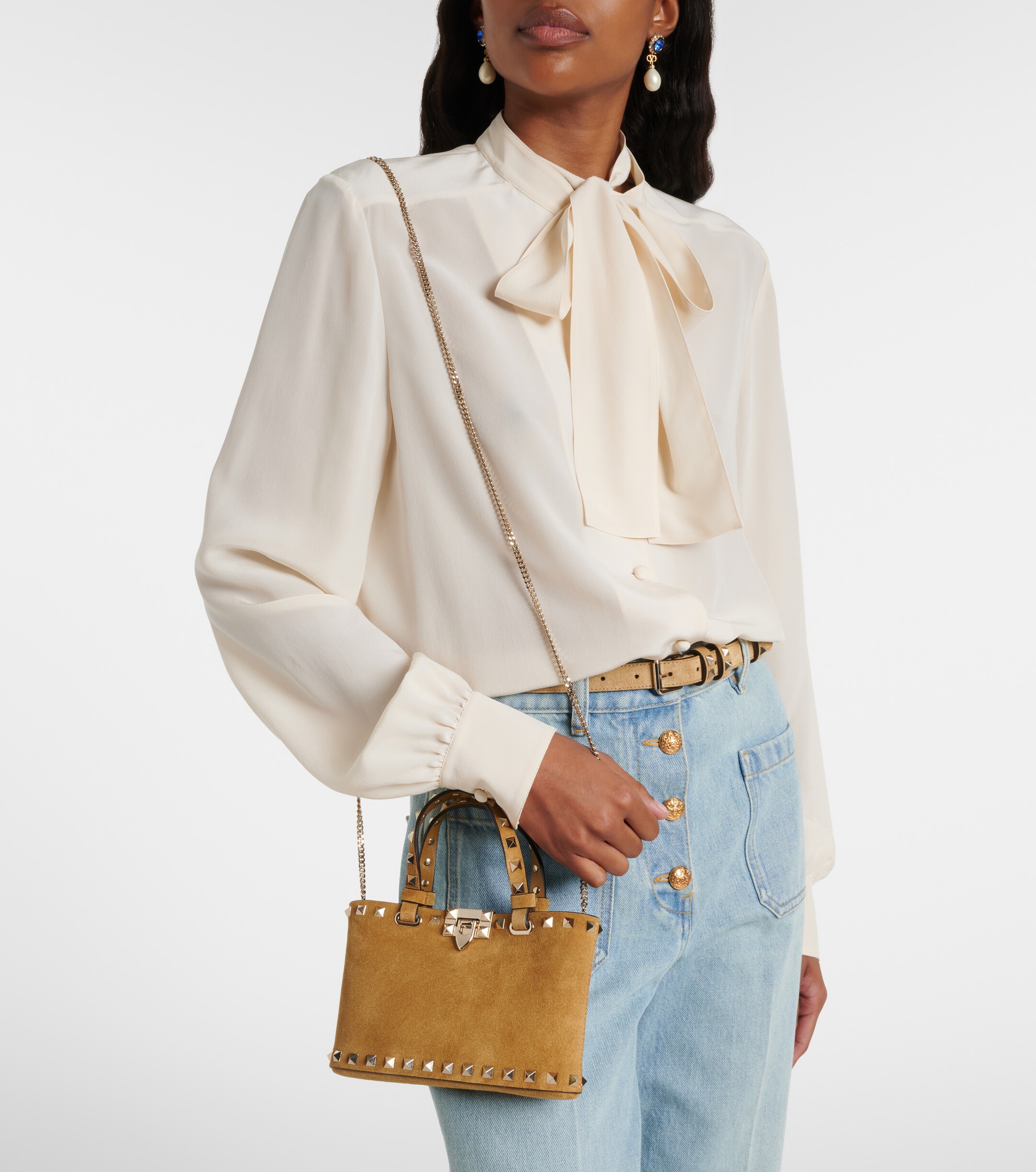 Valentino Garavani Rockstud Mini suede top-handle bag thumbnail