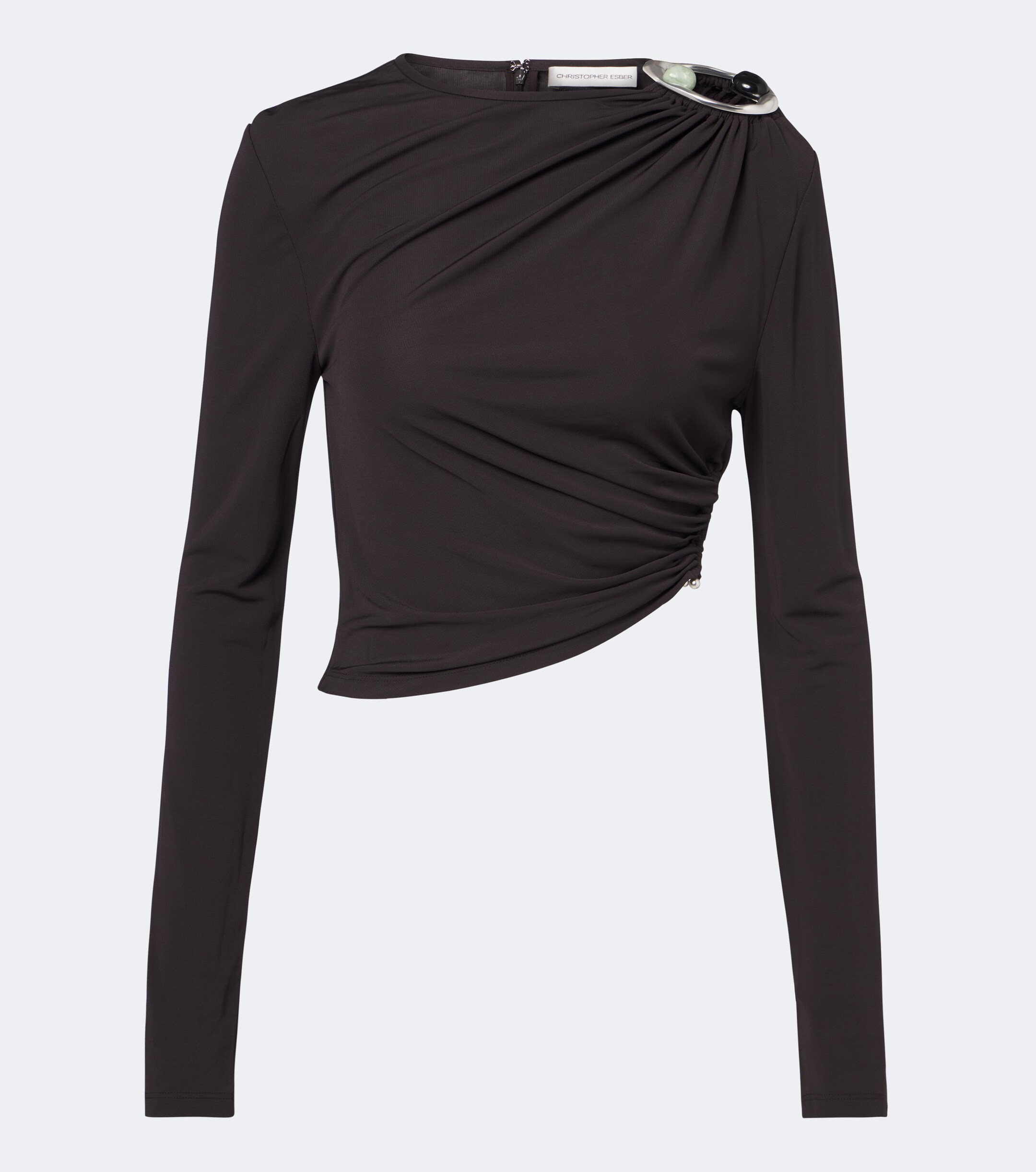 Christopher Esber Christopher Esber Orica Crystal ruched jersey crop top