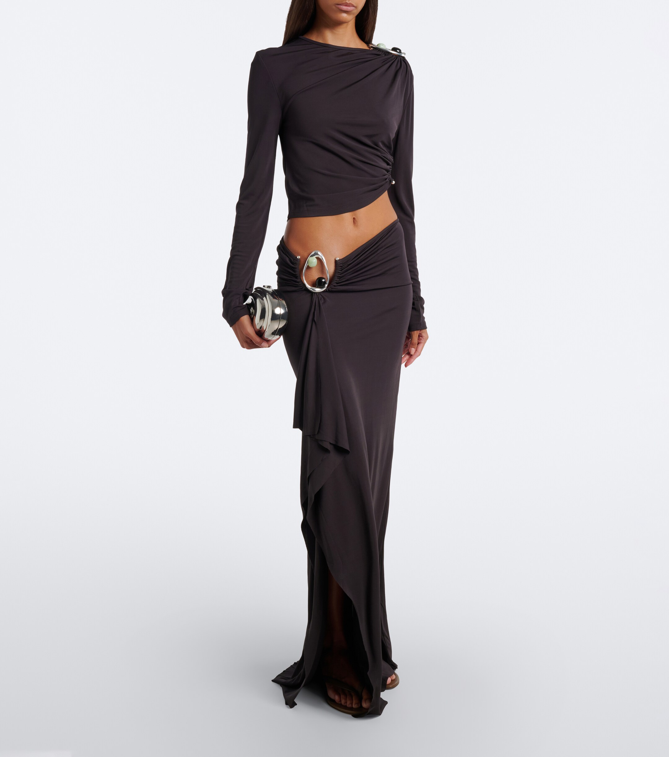 Christopher Esber Christopher Esber Orica Crystal ruched jersey crop top