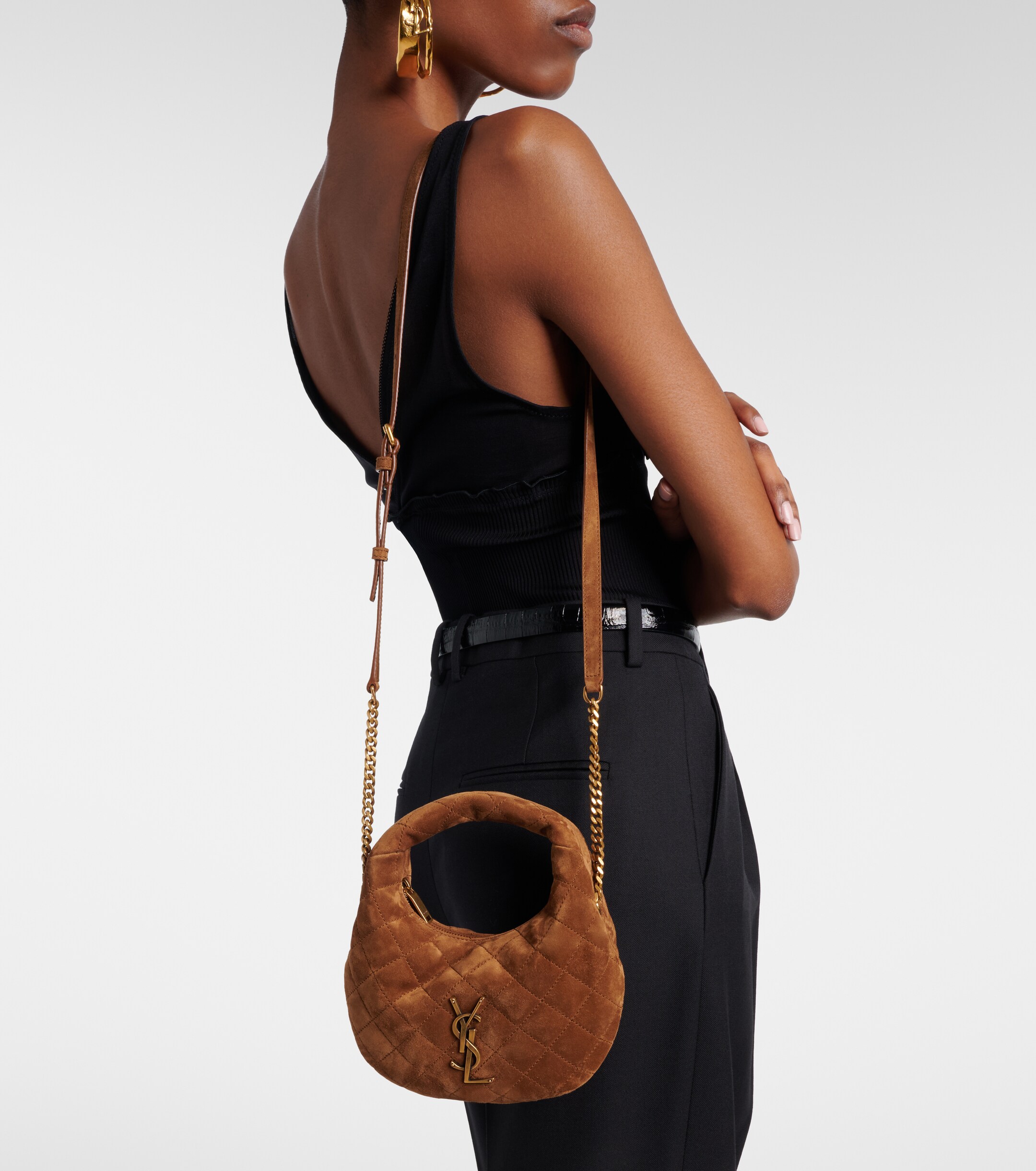 Saint Laurent Icarino Mini quilted suede top-handle bag