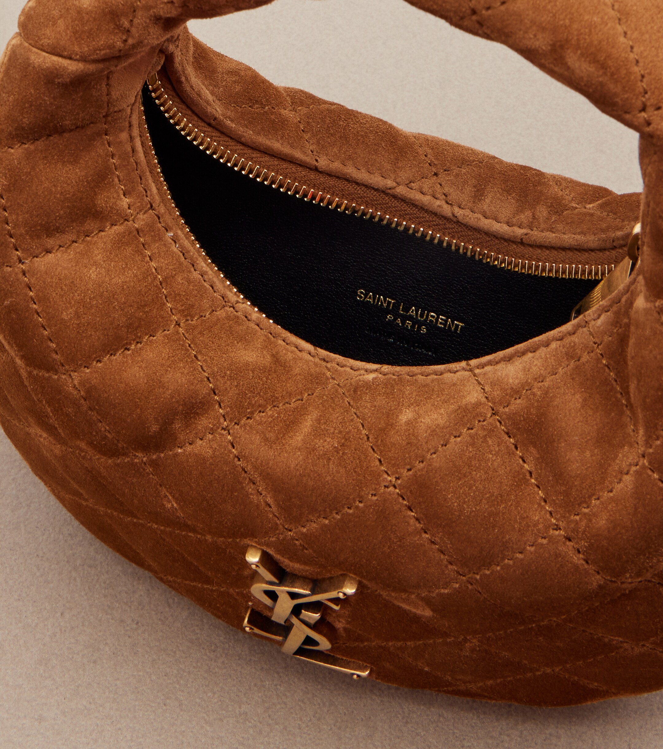 Saint Laurent Icarino Mini quilted suede top-handle bag