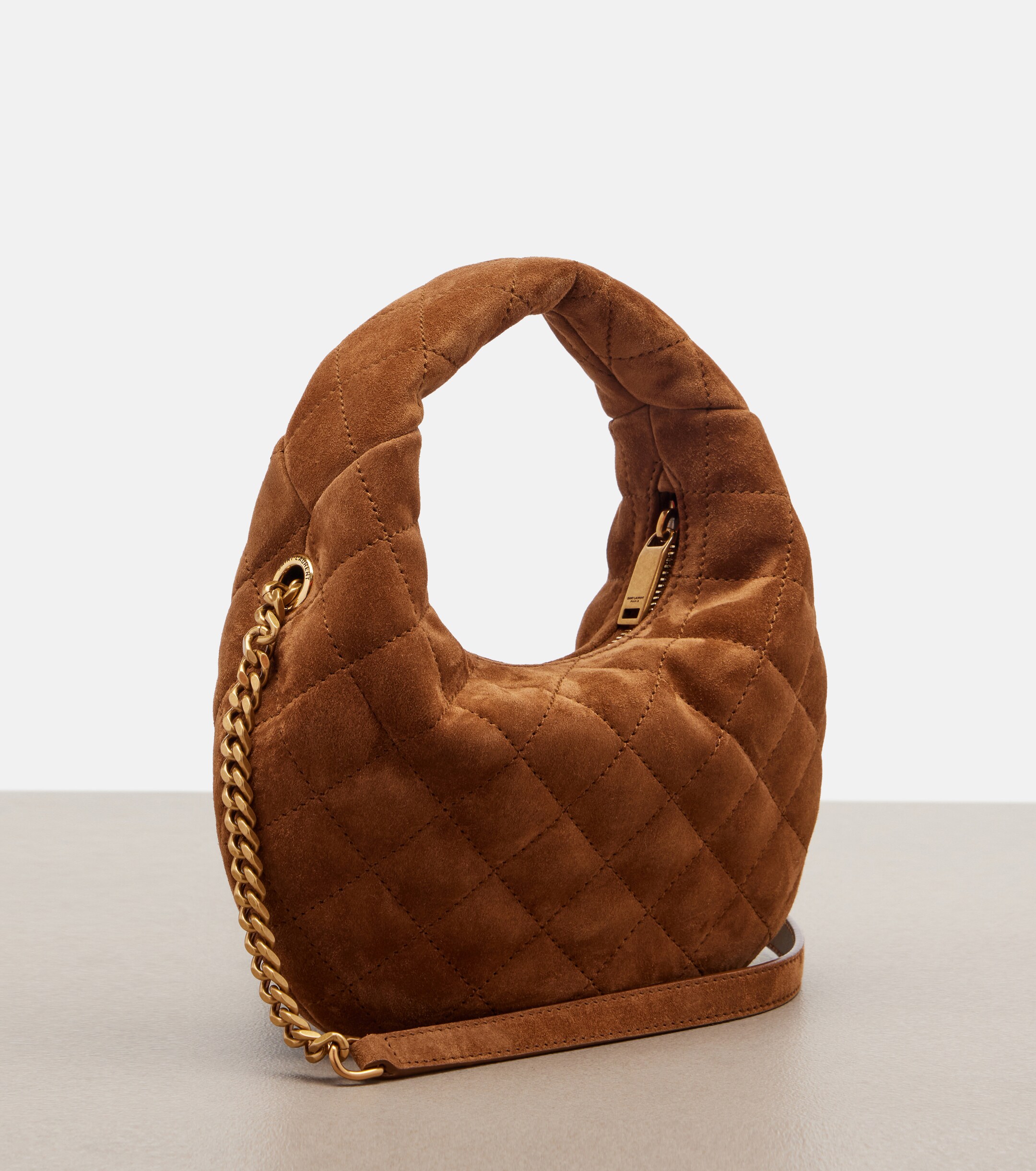 Saint Laurent Icarino Mini quilted suede top-handle bag