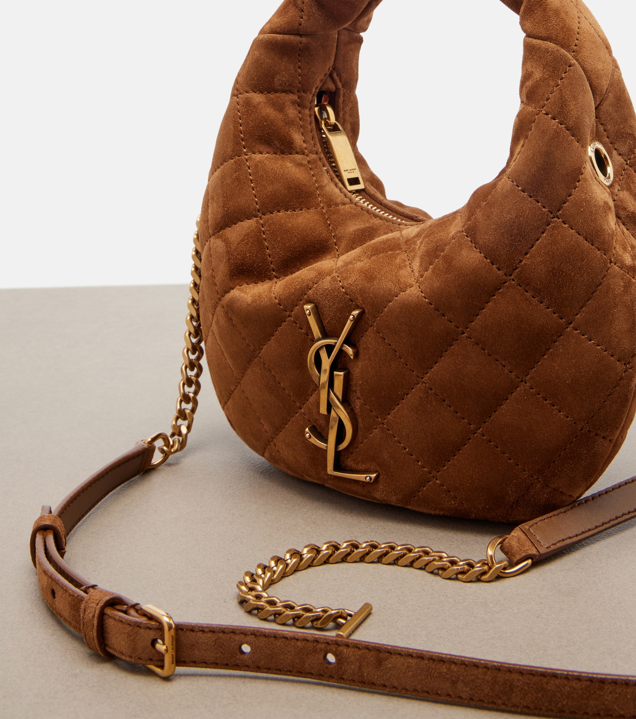 Saint Laurent Icarino Mini quilted suede top-handle bag