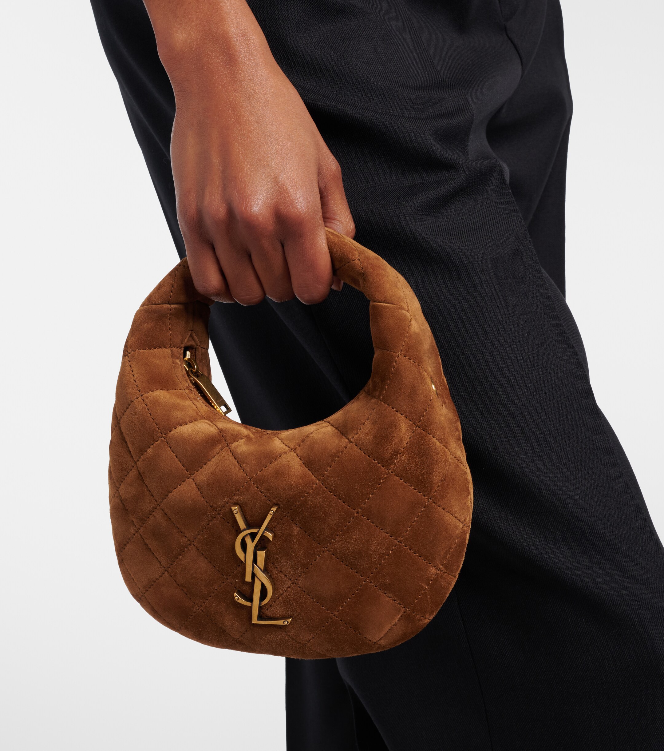 Saint Laurent Icarino Mini quilted suede top-handle bag