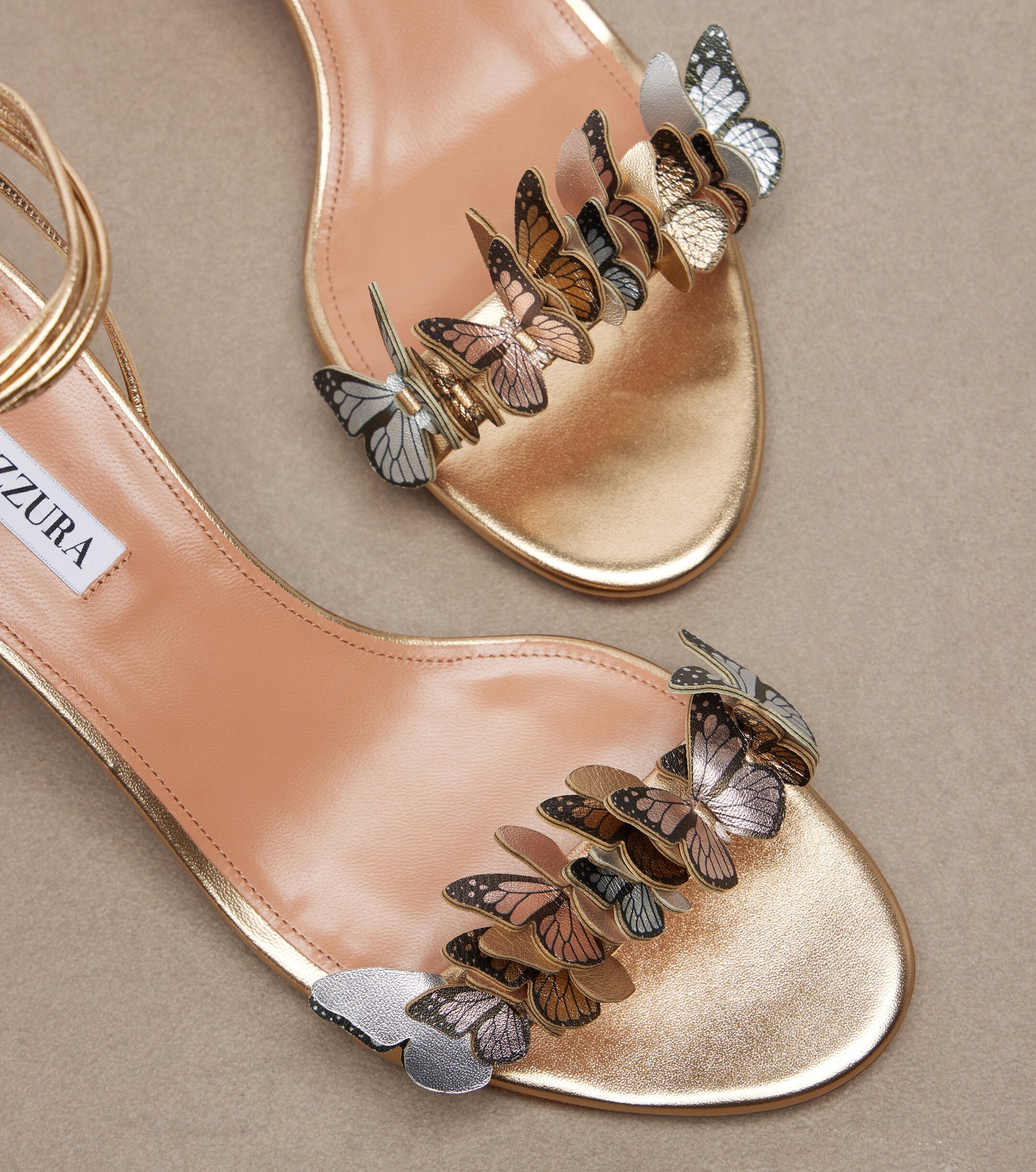 AQUAZZURA Aquazzura Papillon appliqué metallic leather sandals