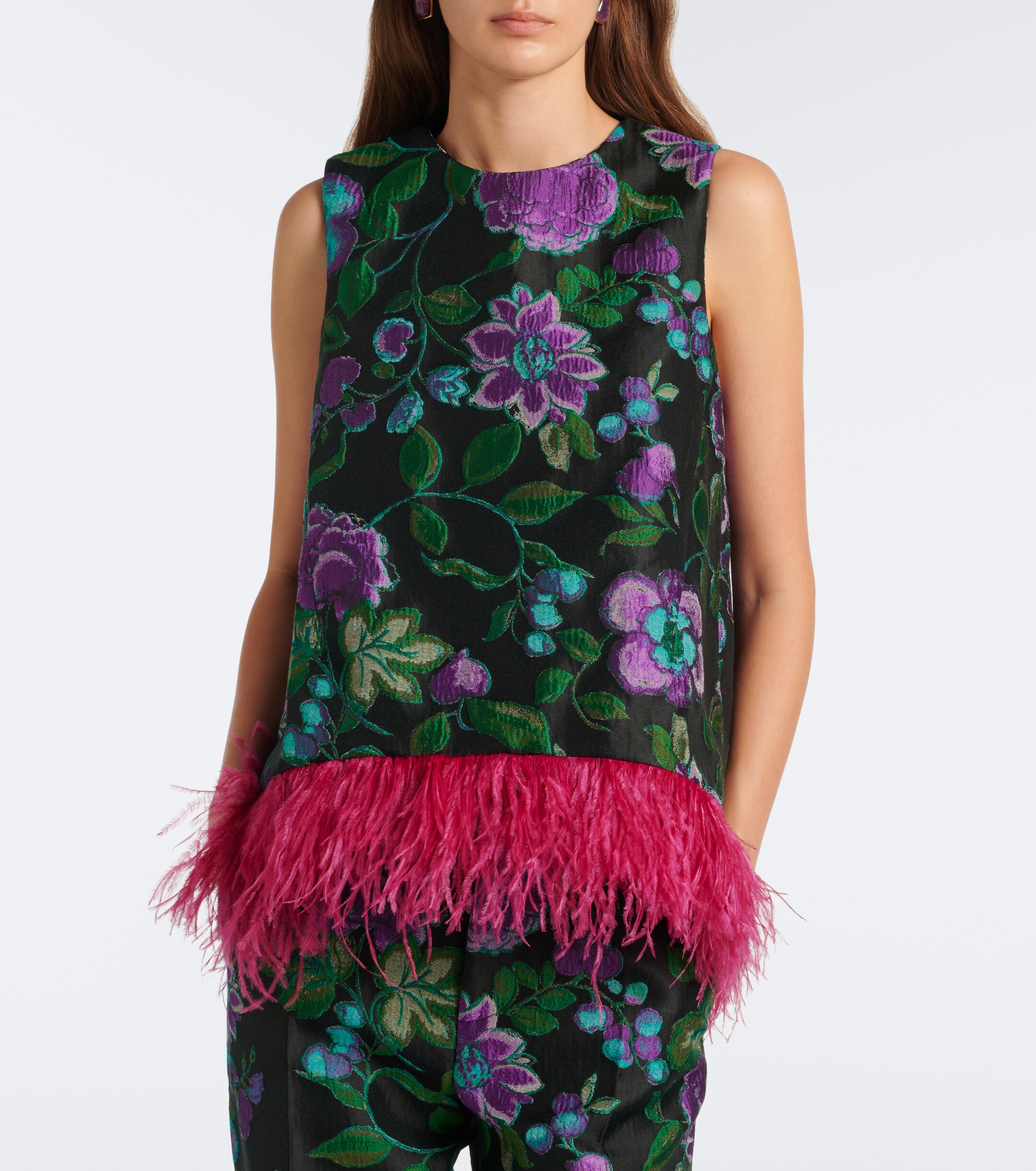 La DoubleJ La DoubleJ La Scala feather-trimmed jacquard top