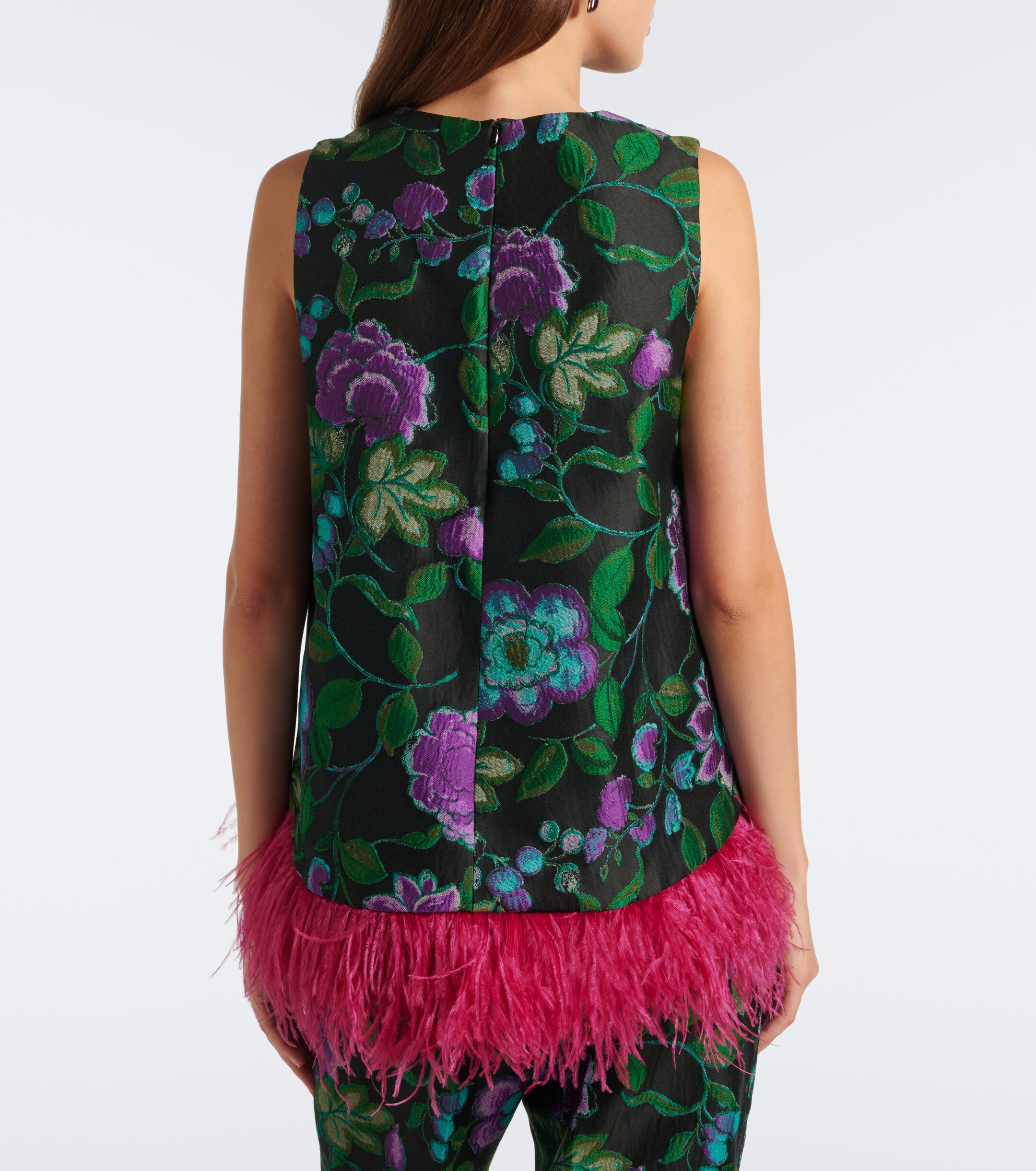 La DoubleJ La DoubleJ La Scala feather-trimmed jacquard top