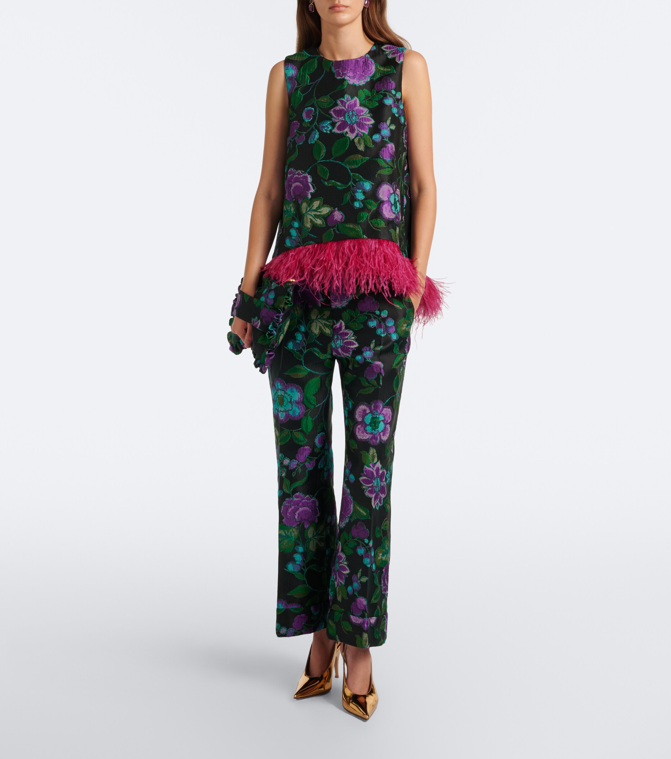La DoubleJ La DoubleJ La Scala feather-trimmed jacquard top