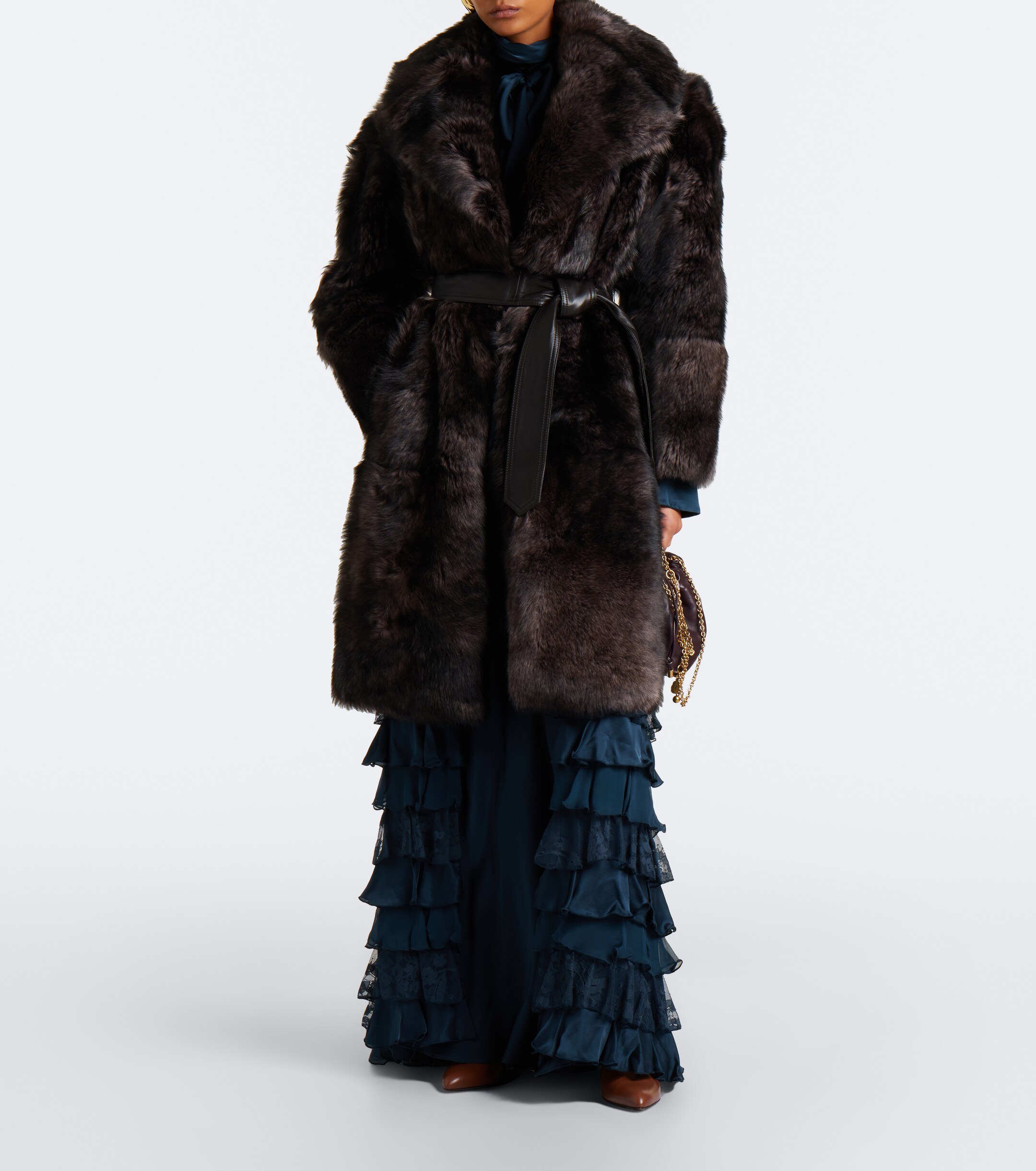 Zimmermann Zimmermann Valiant leather-trimmed shearling wrap coat