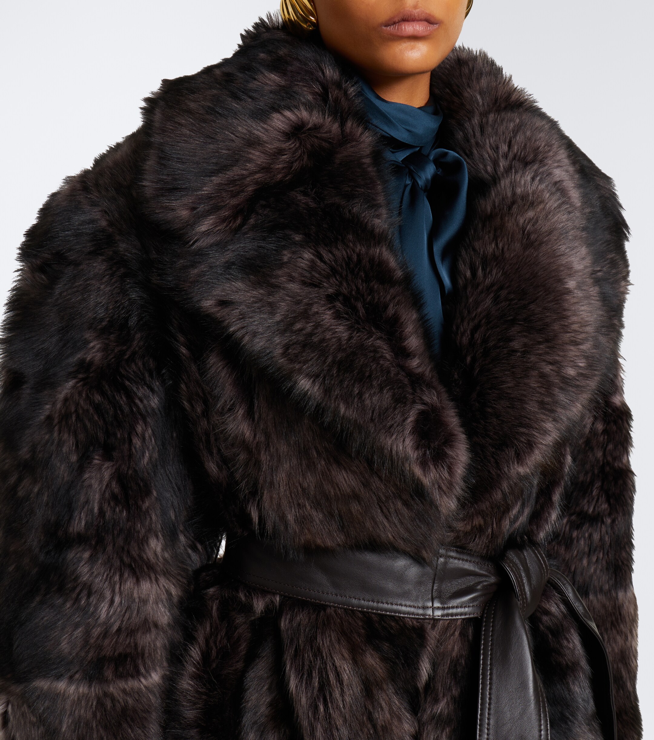 Zimmermann Zimmermann Valiant leather-trimmed shearling wrap coat