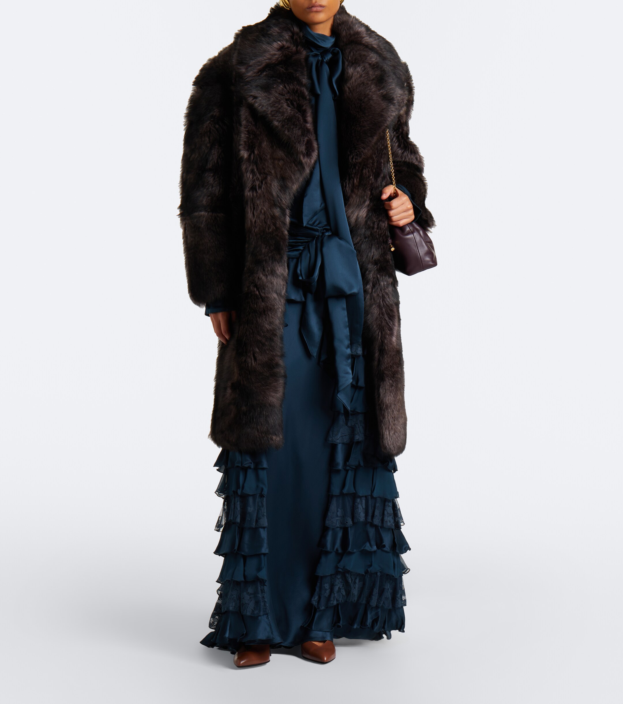 Zimmermann Zimmermann Valiant leather-trimmed shearling wrap coat