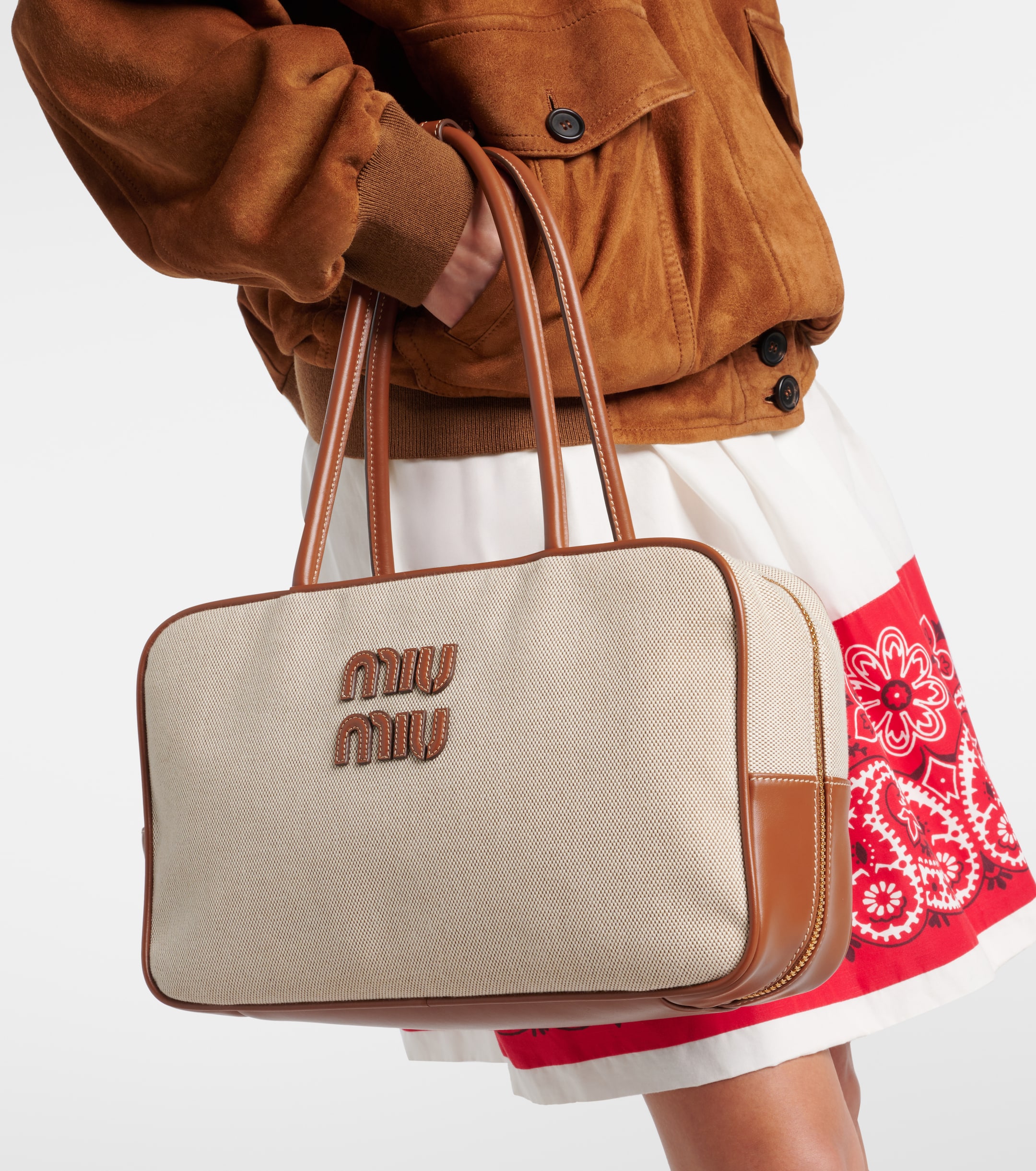 Miu Miu Beau leather-trimmed canvas tote bag