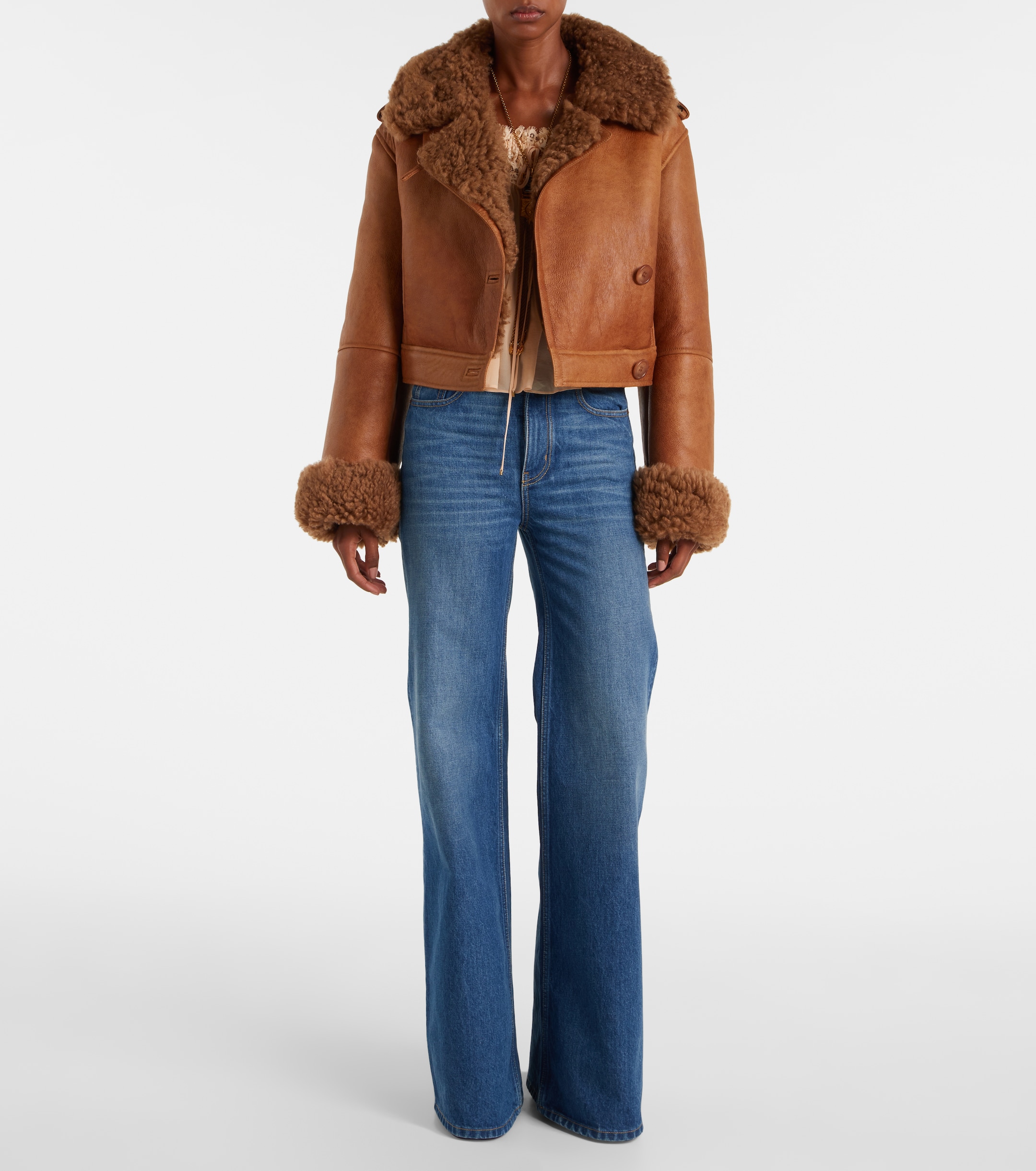 Chloé Cropped shearling-trimmed leather jacket