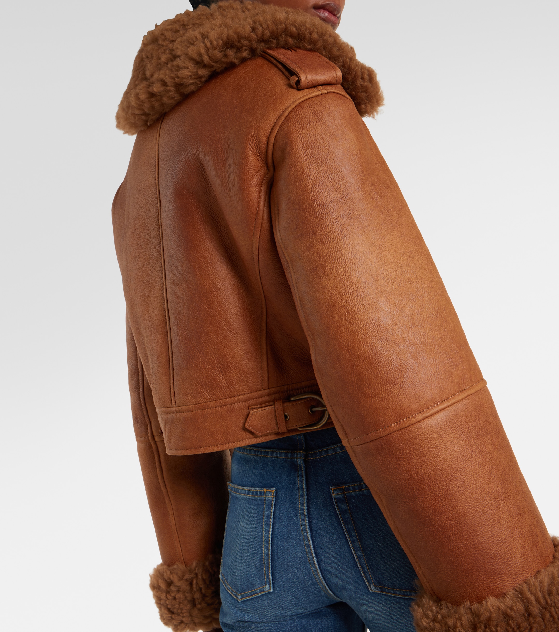 Chloé Cropped shearling-trimmed leather jacket