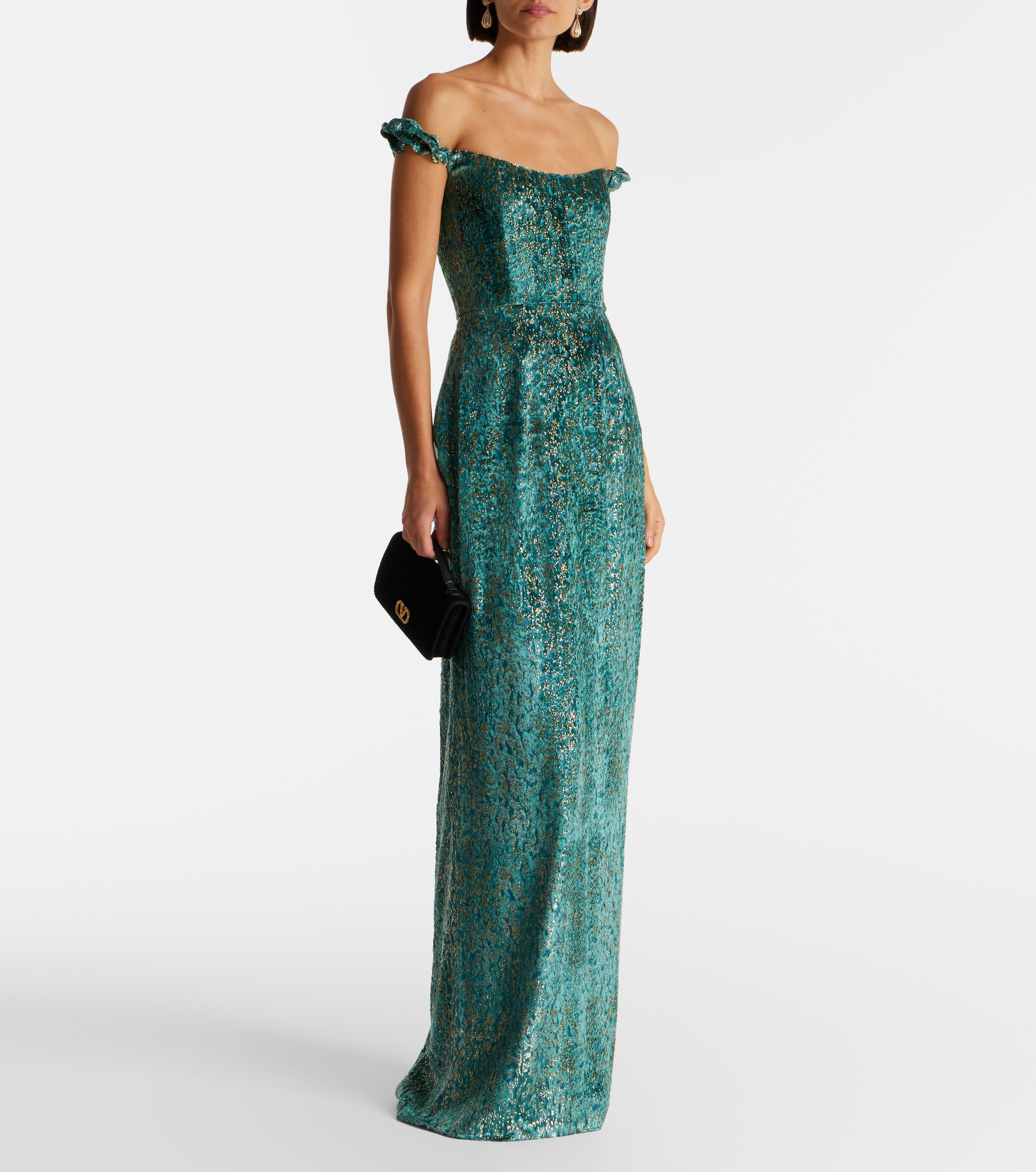 green emerald velvet dress Coco Pistachio Green Floral Jersey Long Sleeve Gown  Markarian