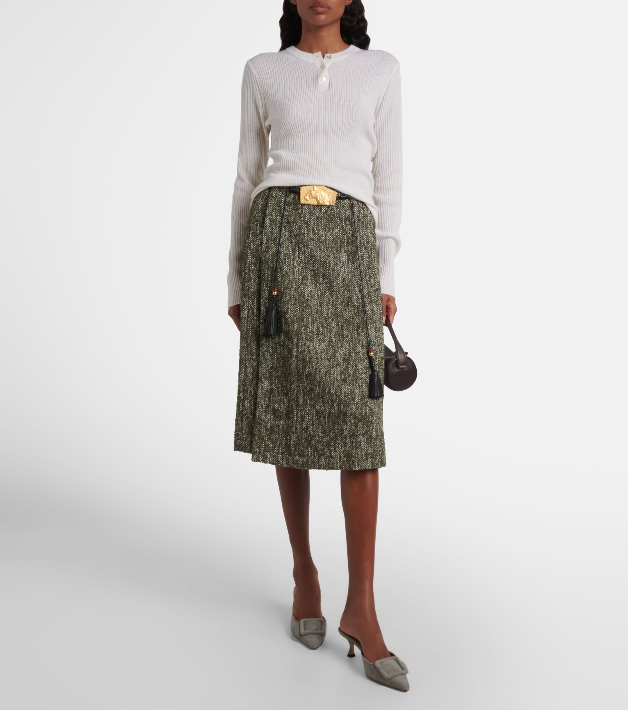 Xu Zhi Herringbone midi skirt