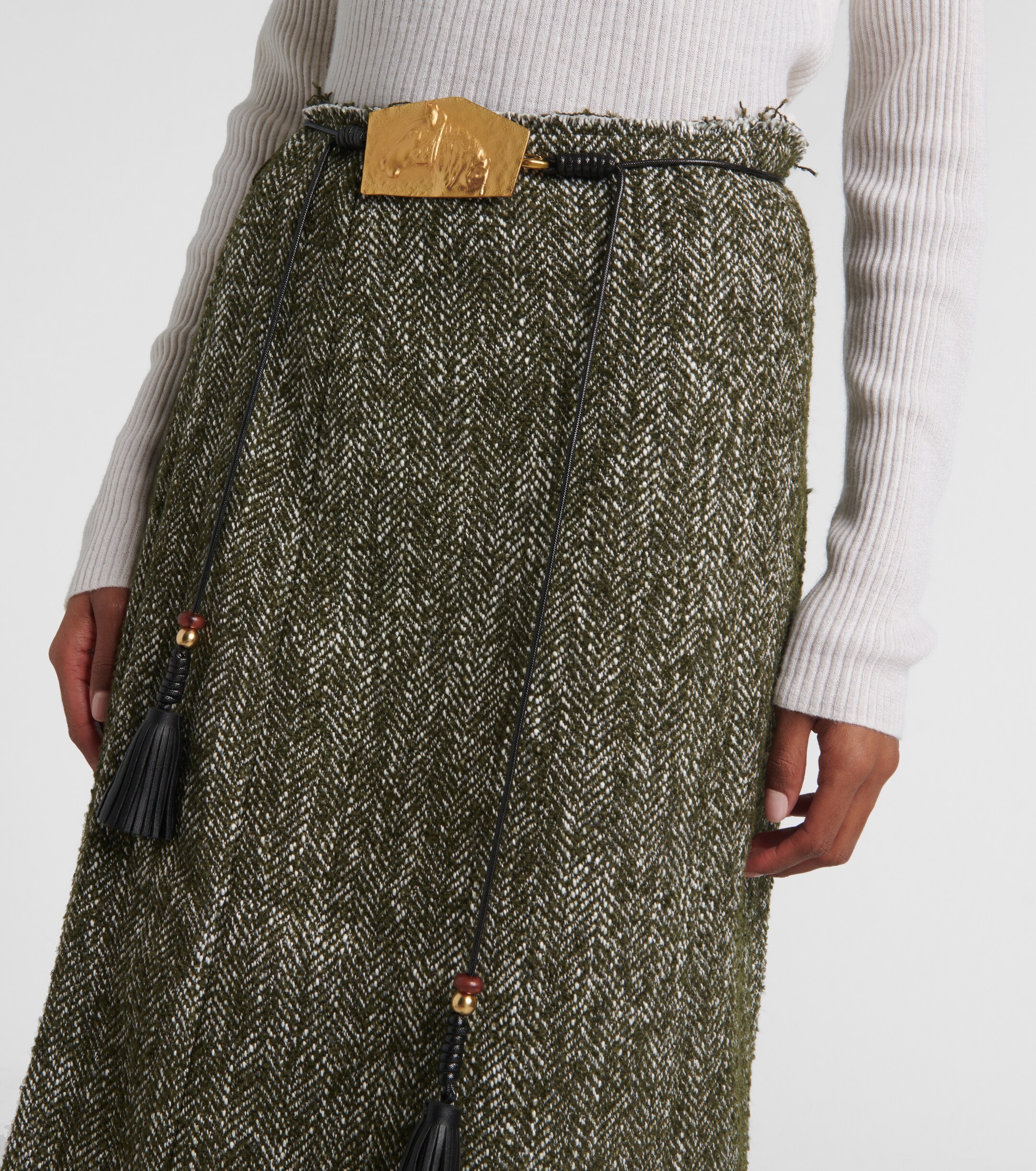 Xu Zhi Herringbone midi skirt