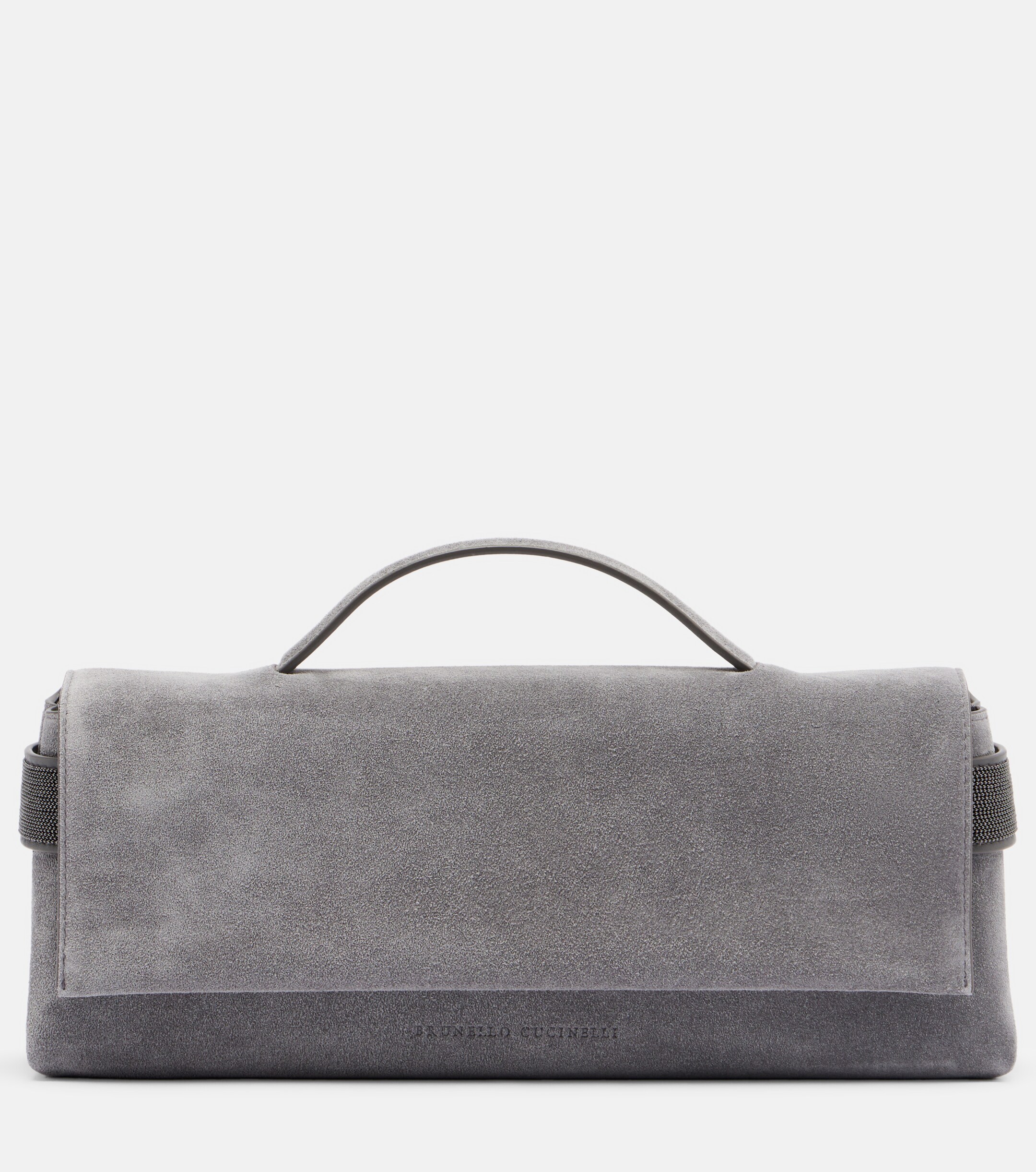 Brunello Cucinelli Monili Small embellished suede top-handle bag