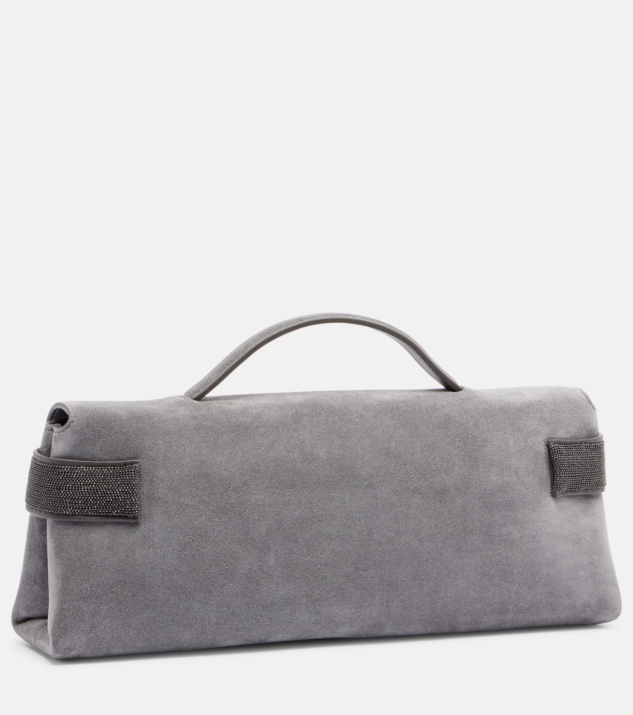 Brunello Cucinelli Monili Small embellished suede top-handle bag