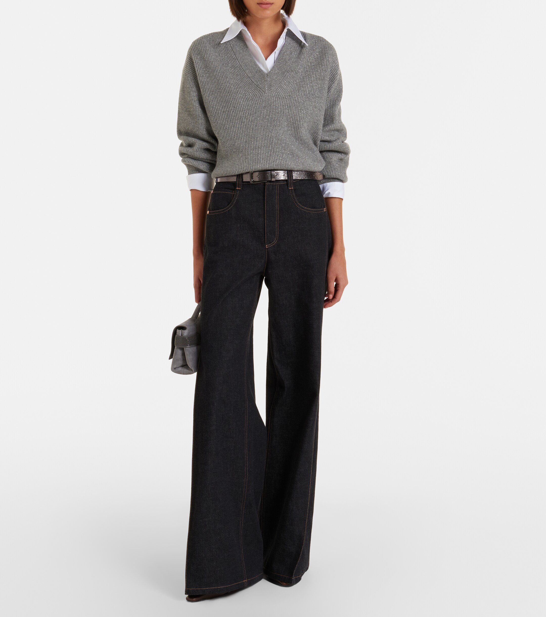 Brunello Cucinelli Monili Small embellished suede top-handle bag