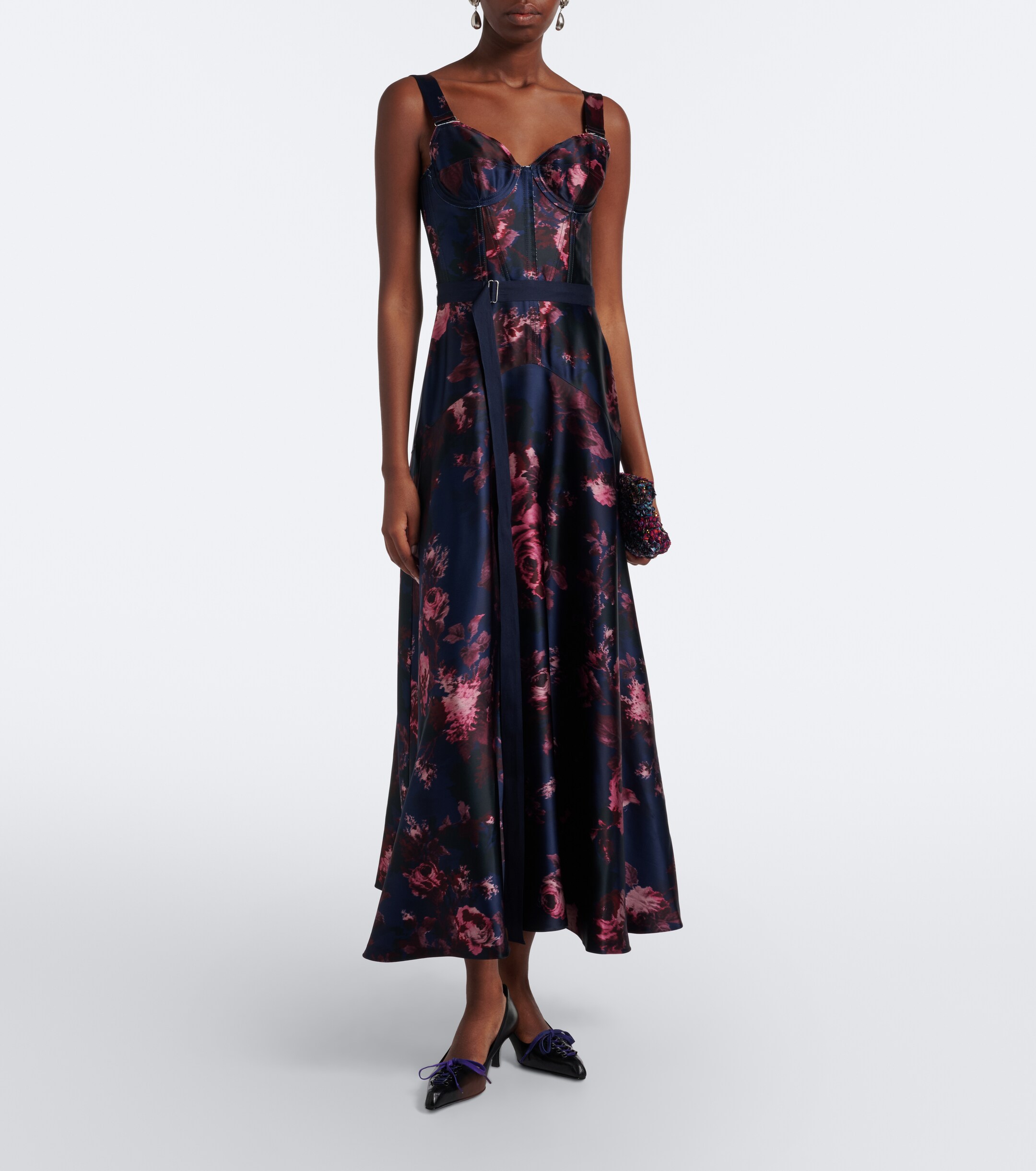 Erdem Erdem Belted floral bustier dress