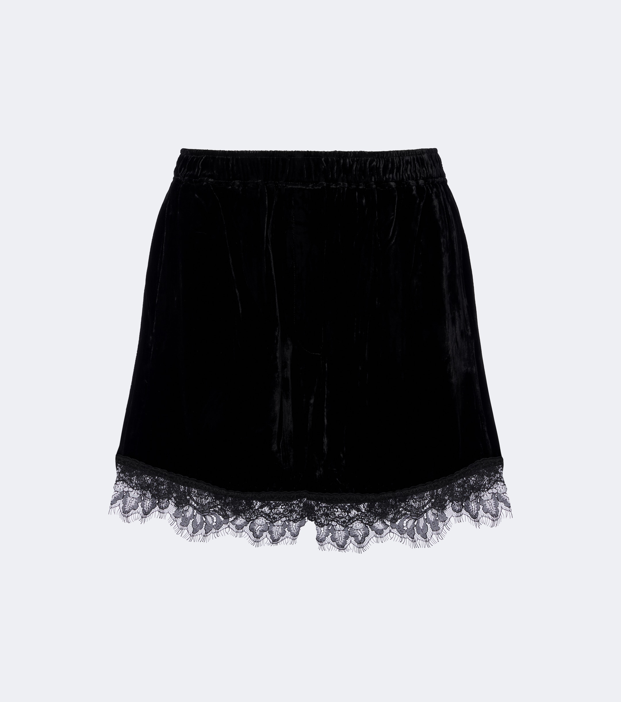 GANNI Ganni Lace-trimmed velvet shorts