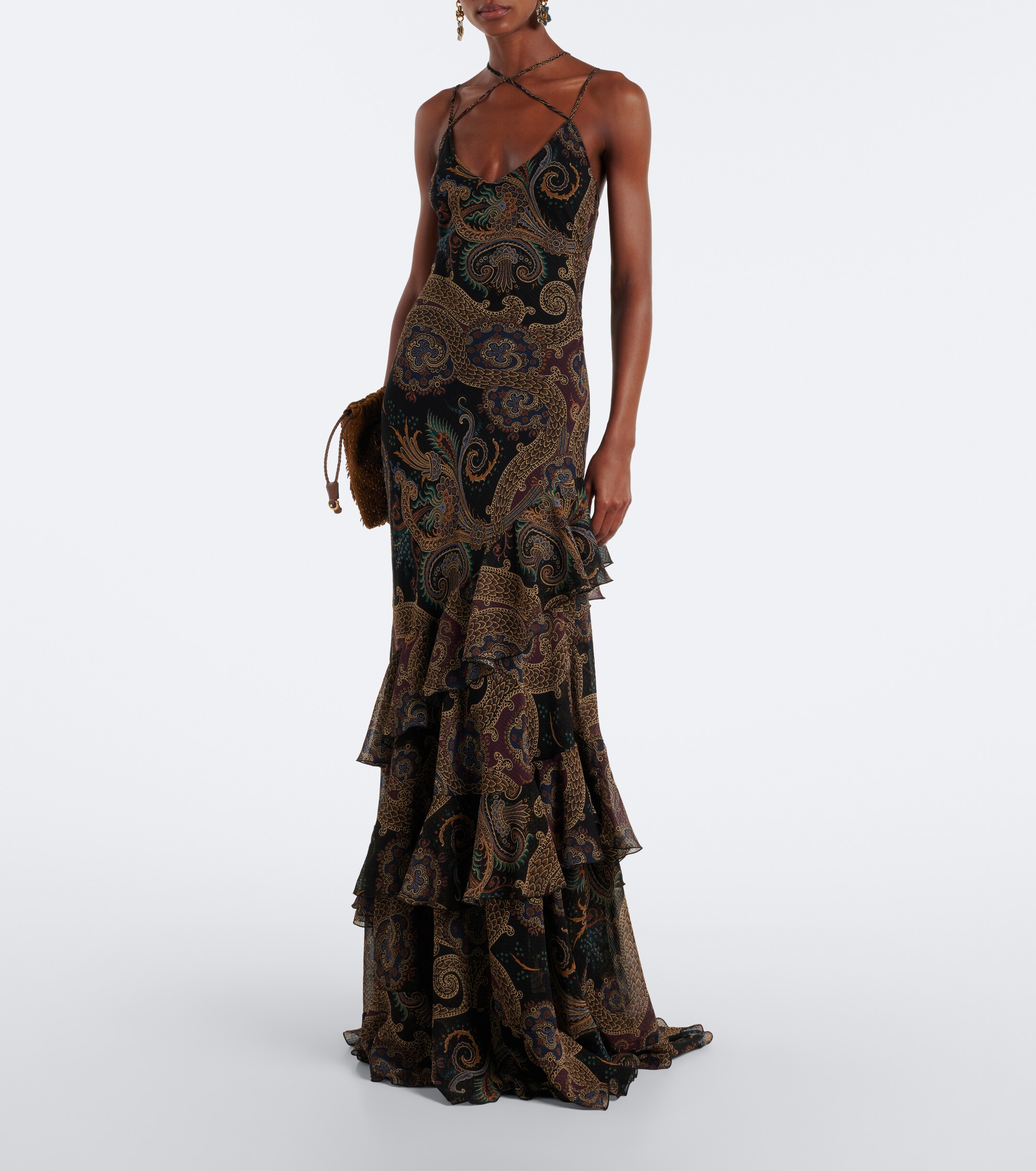 Etro Etro Paisley ruffled seersucker gown