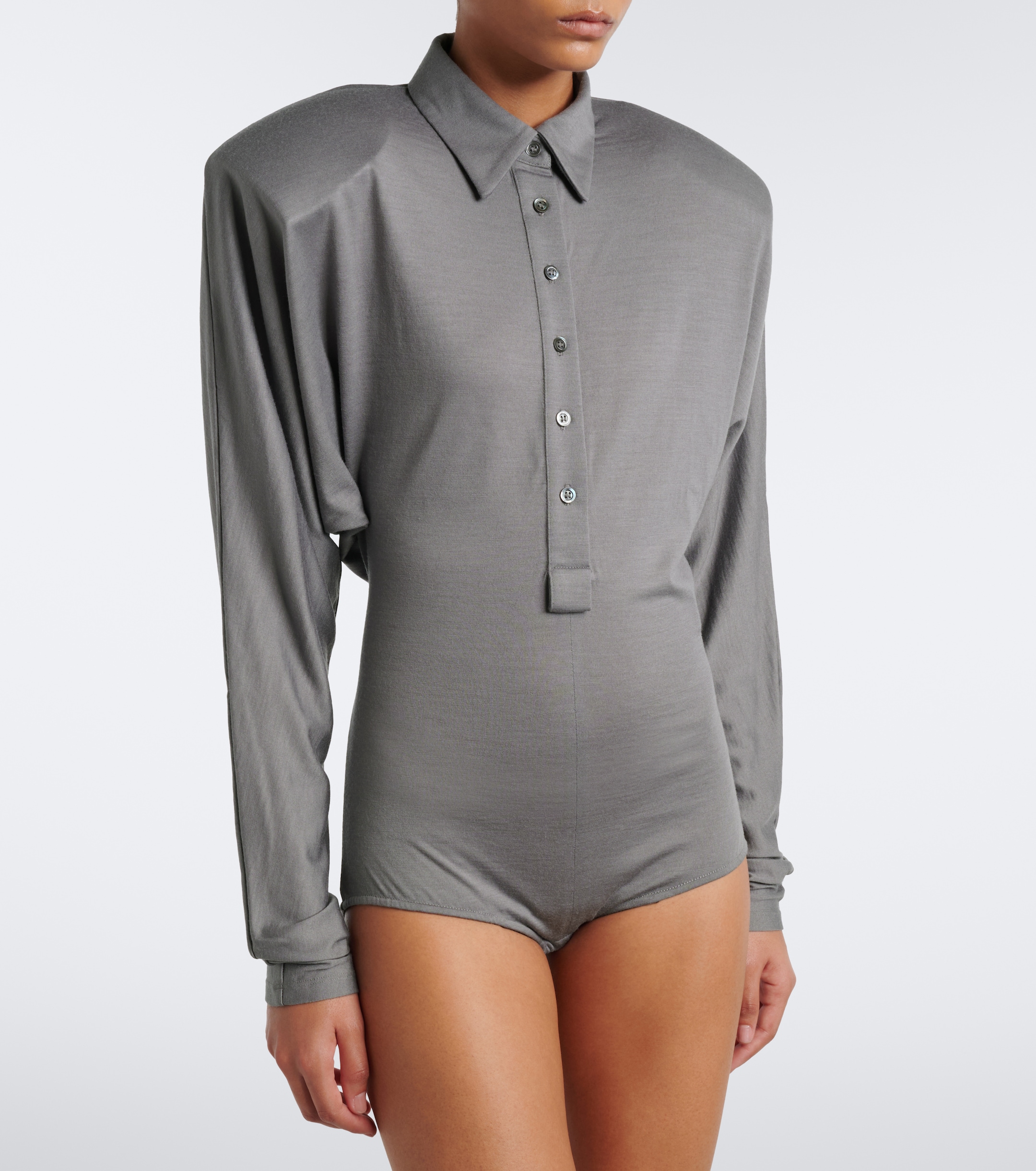 Mugler Mugler Wool-blend jersey polo bodysuit